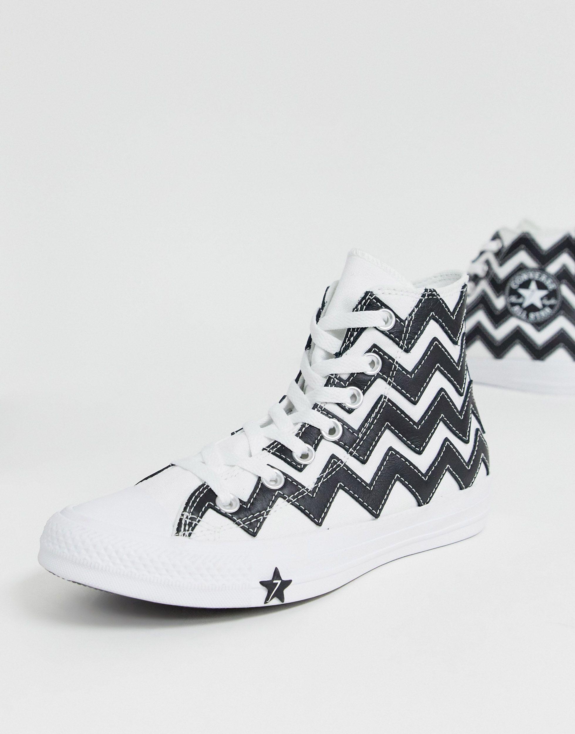 Converse Black And White Zig Zag Chuck Taylor Hi All Star Leather Voltage  Trainers | Lyst