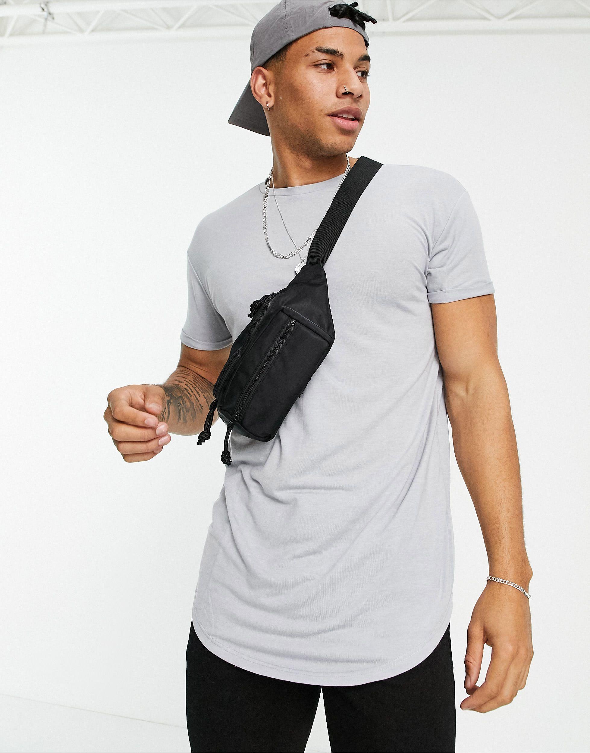 TOPMAN Skinny Longline T-shirt in Grey 