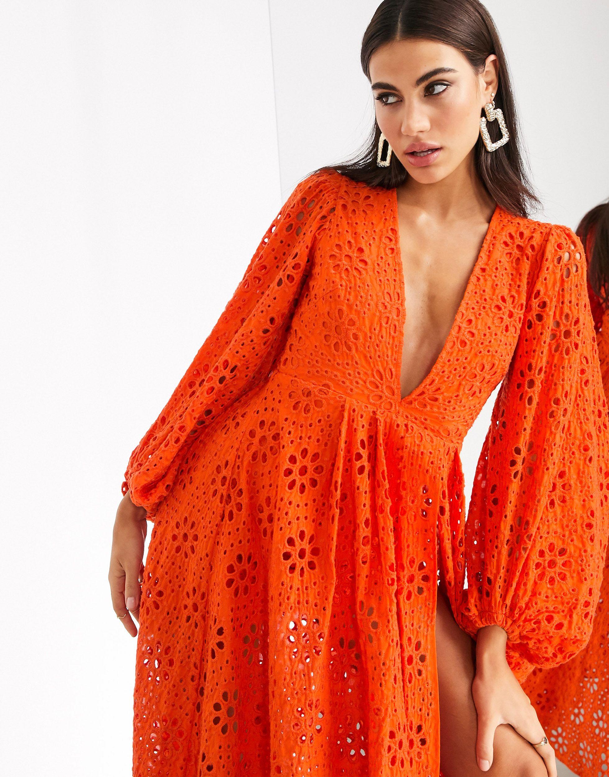 asos edition broderie midi dress with balloon sleeves