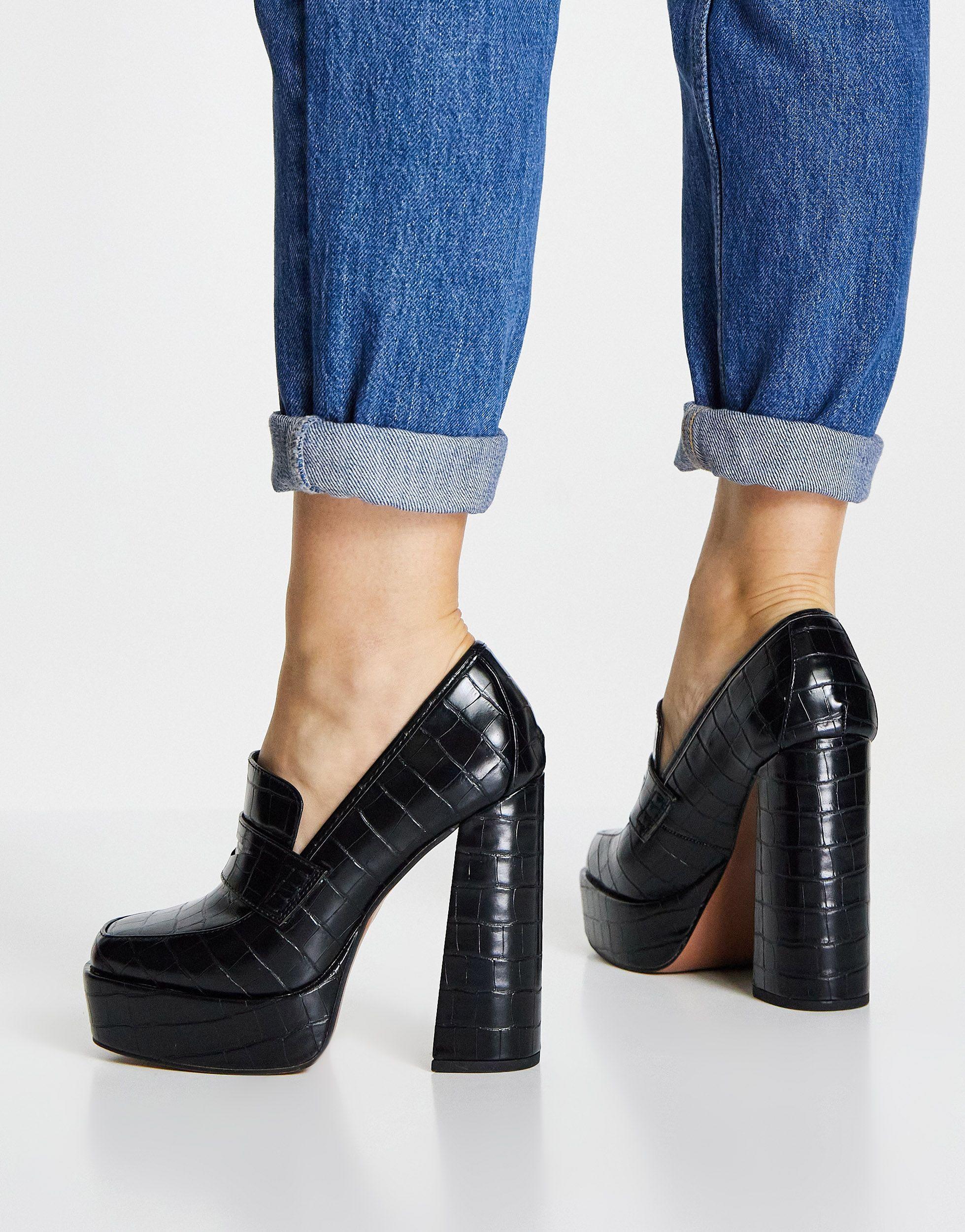 ASOS Pippin Platform Heeled Loafers in Black | Lyst