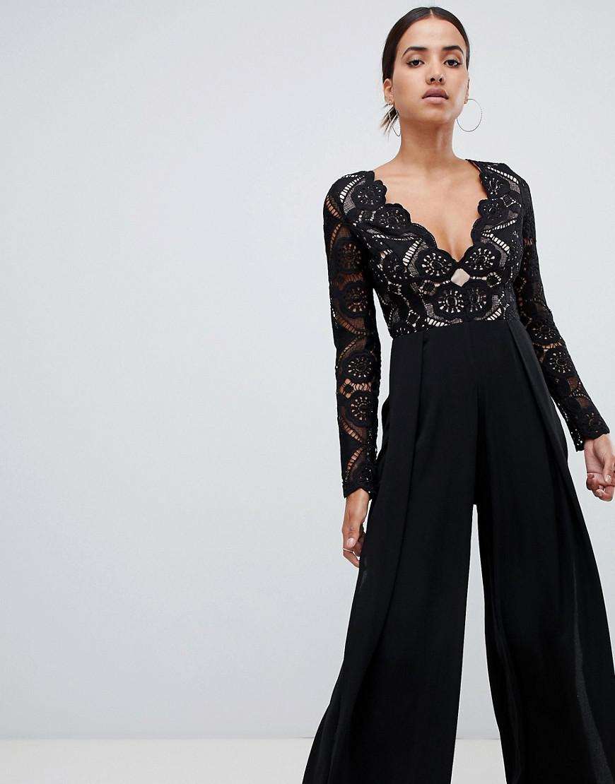 lace top wide leg jumpsuit