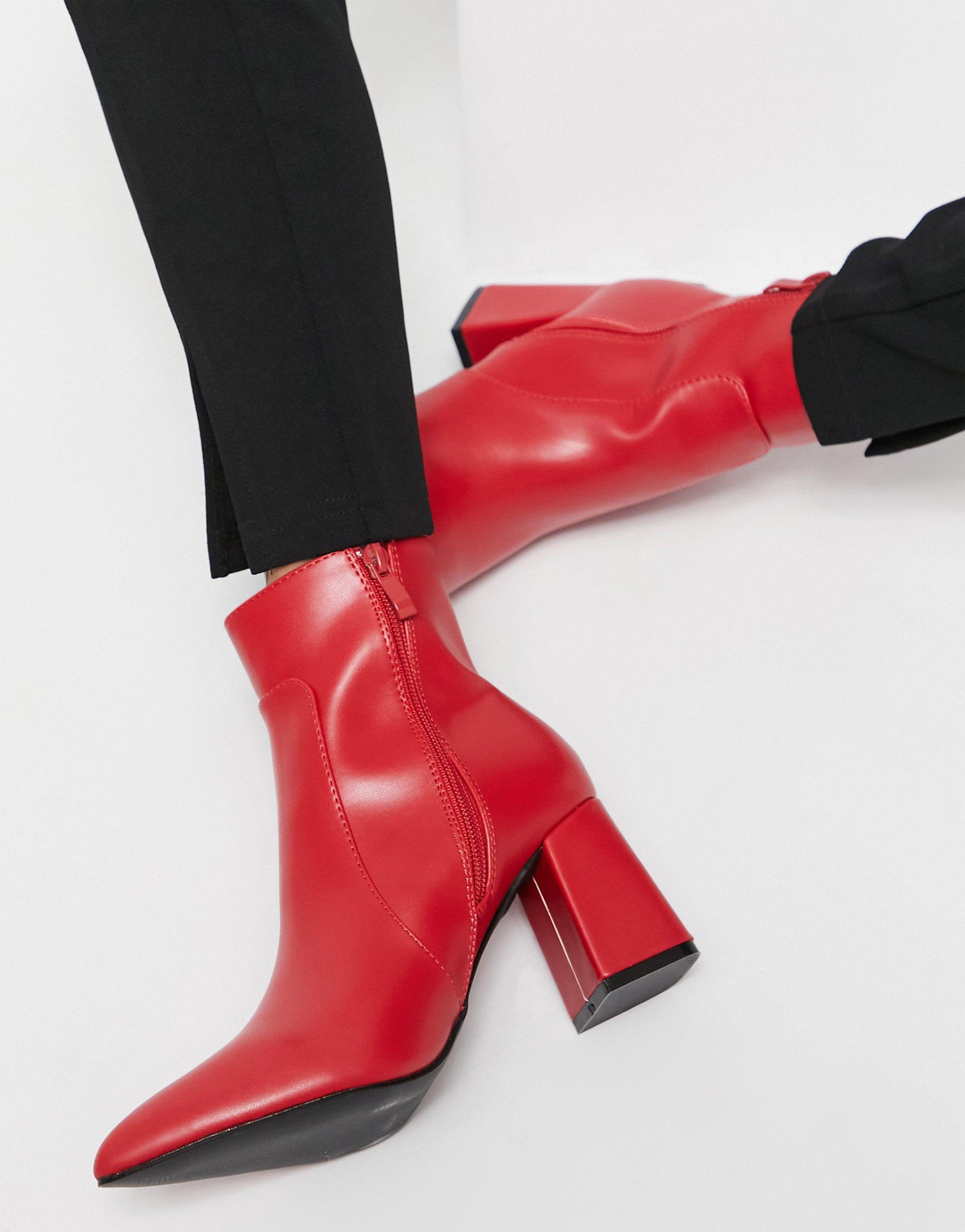 wide fit red ankle boots