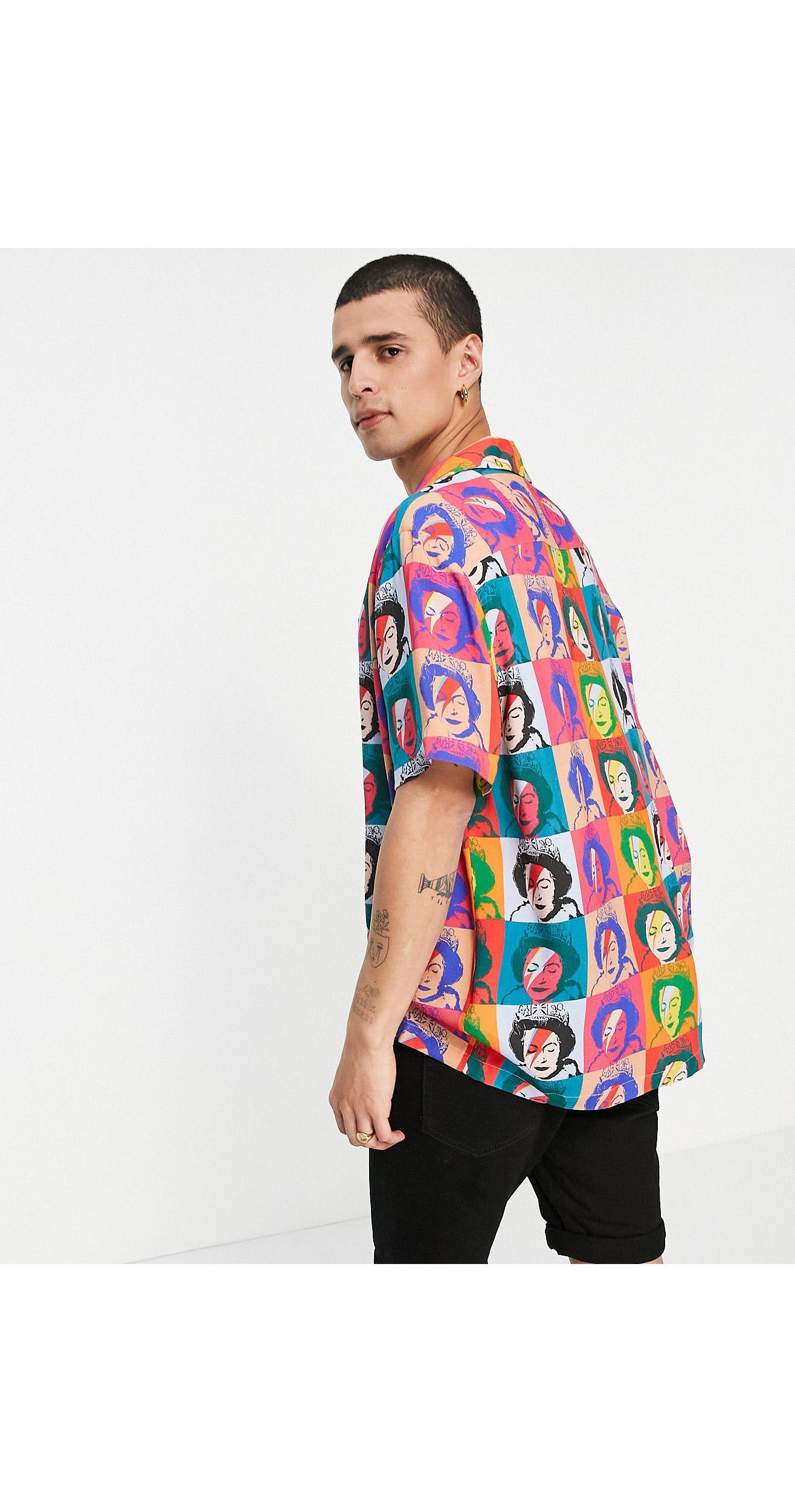 ASOS Banksy X David Bowie Relaxed Revere Shirt With Pop Art Print in Red  for Men | Lyst