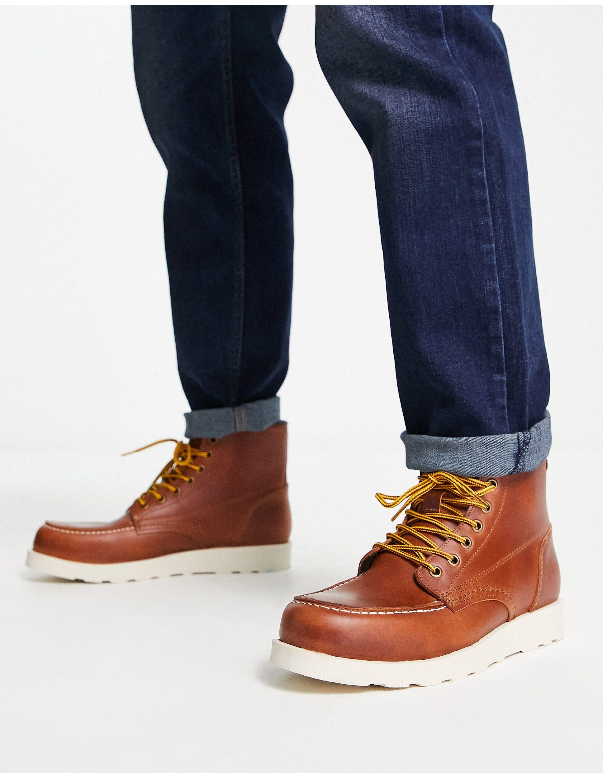 Jack & Jones Leather Mock Toe Lace Up Boots in Blue for Men | Lyst