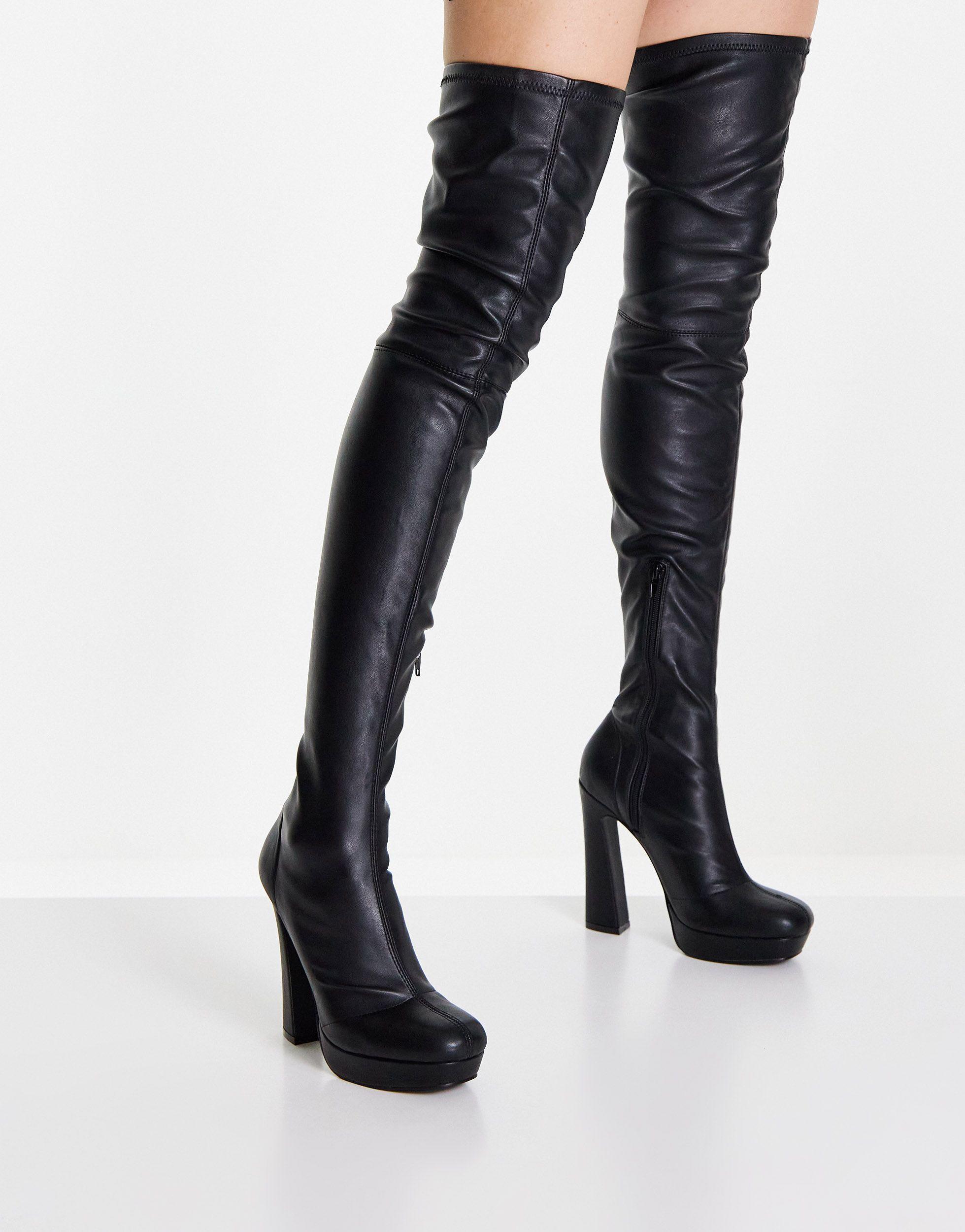 ASOS Kira High-heeled Platform Over The Knee Boots in Black | Lyst