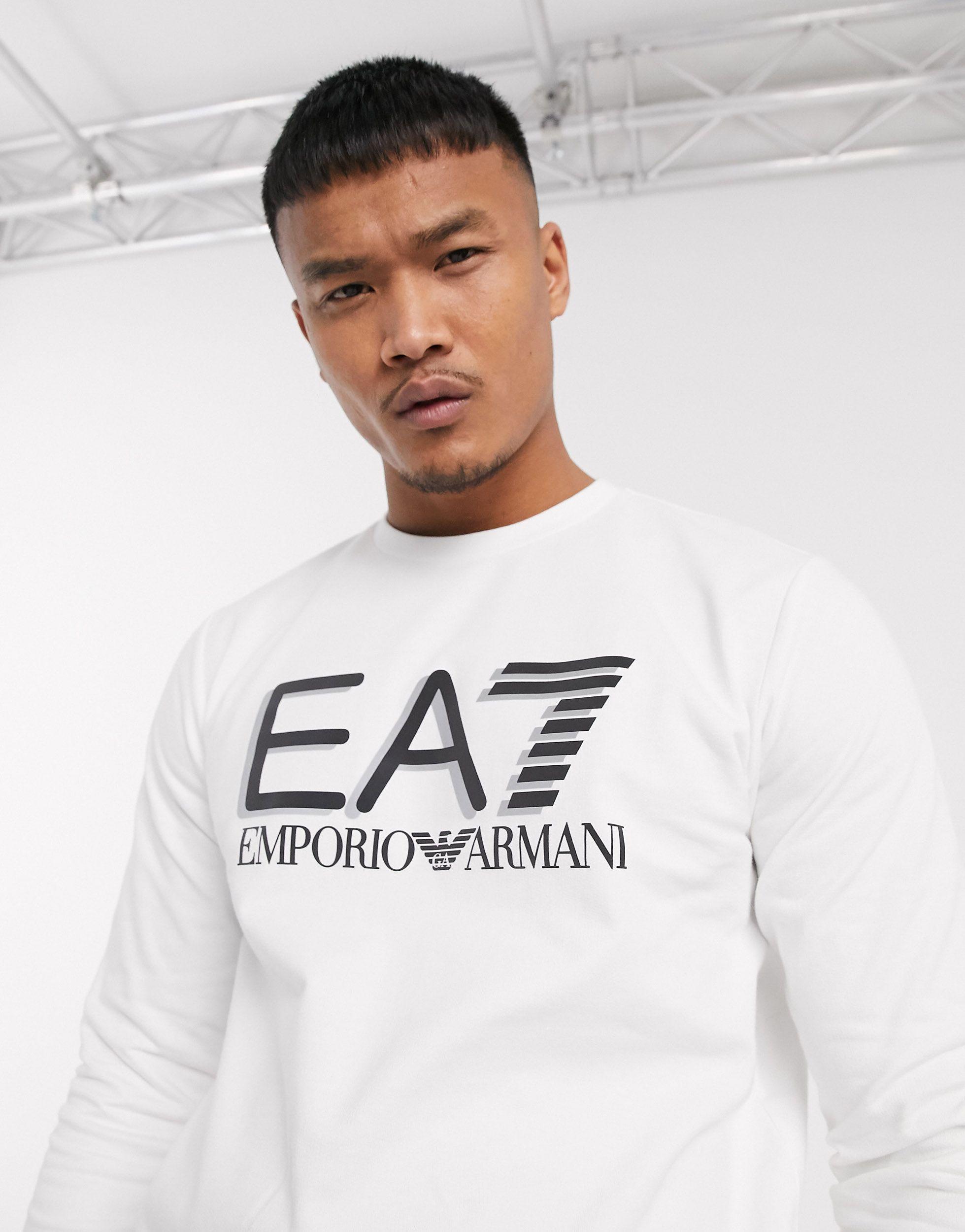 EA7 Cotton Armani Visibility Large Logo Crew Neck Sweat in White for Men -  Lyst