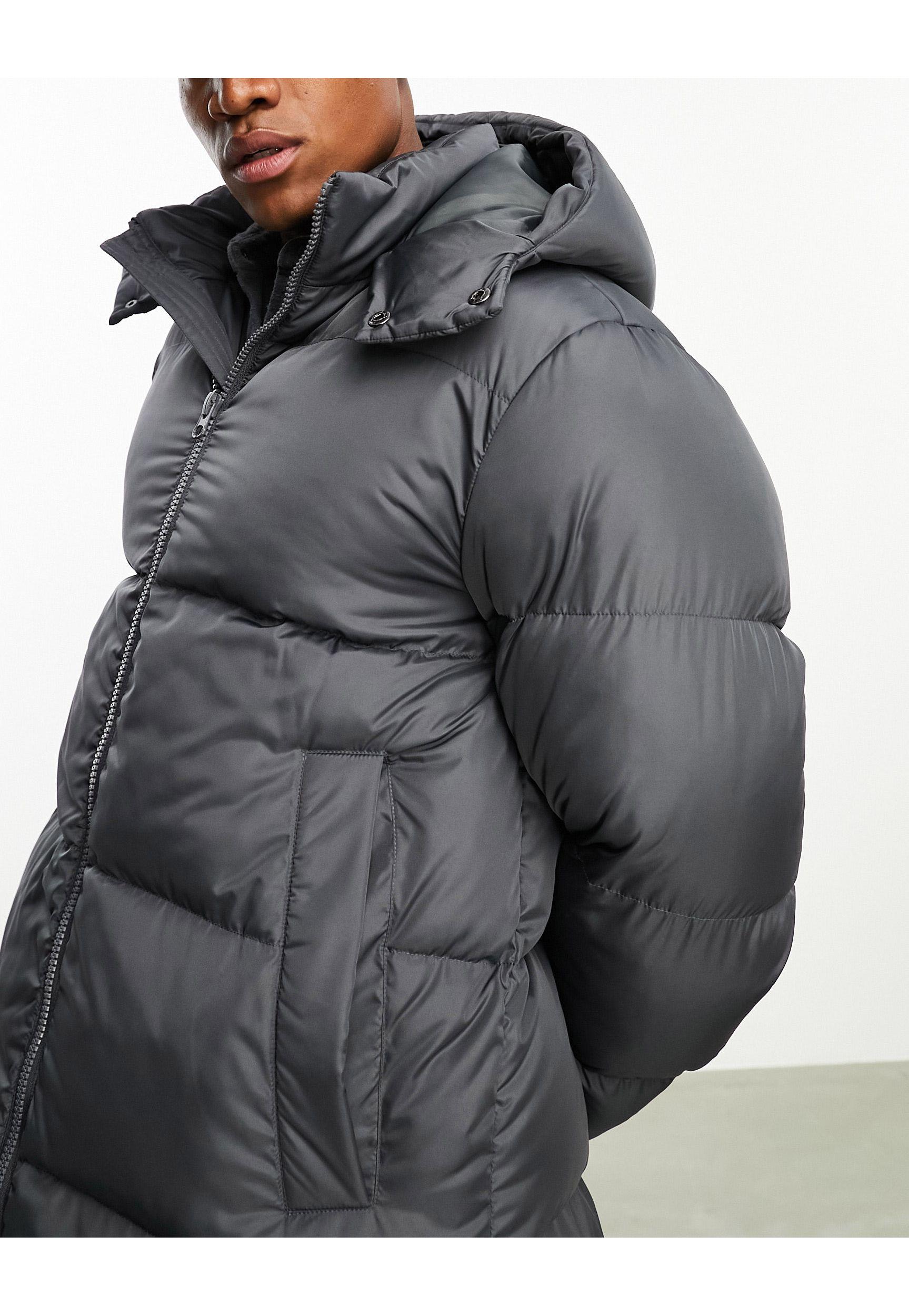 ASOS Longline Puffer Coat With Hood in Gray for Men Lyst
