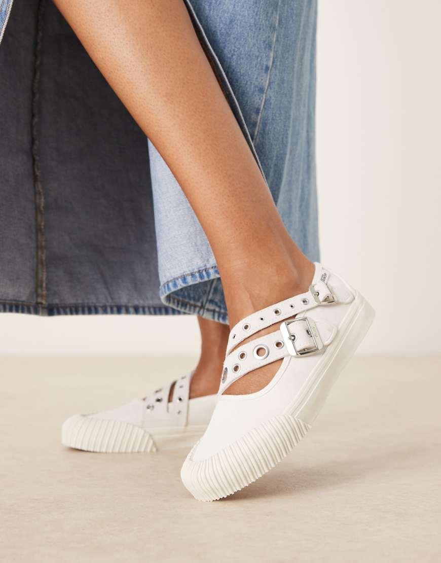 Vans Mary Jane Cross Strap Ballet Pumps With Buckle Detailing in