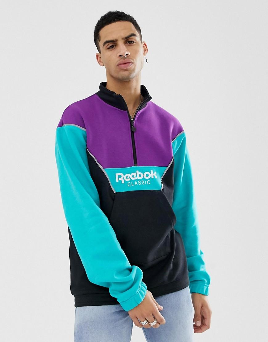 Reebok Mens Workout Ready Meet You There Quilted Half Zip Sweatshirt