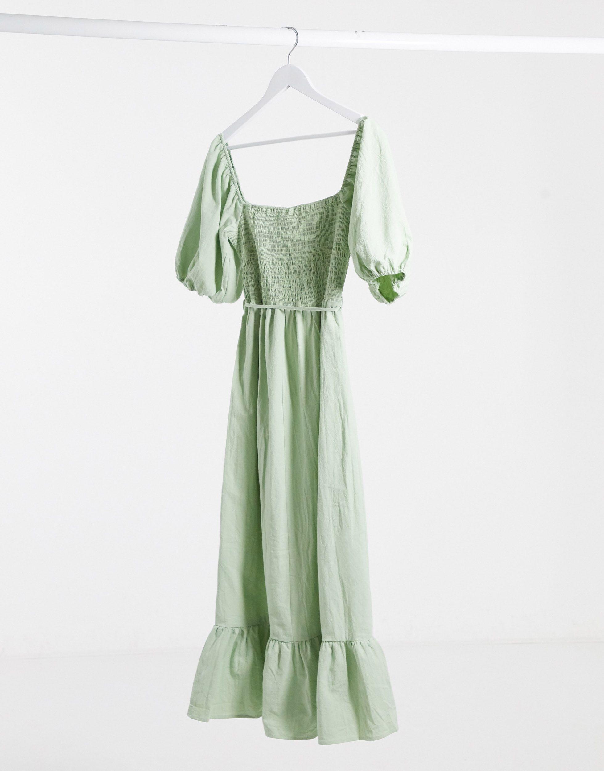 Sage Smock Maxi Dress With Puff Sleeves ...