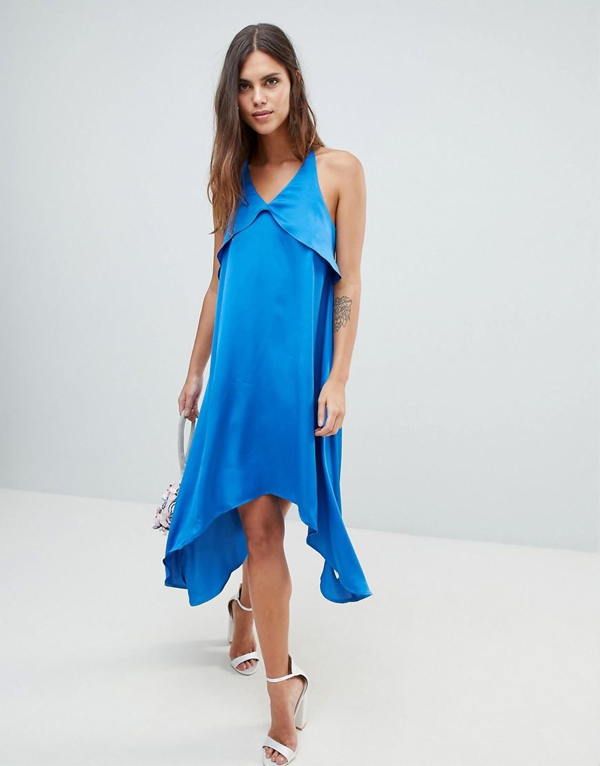 blue satin cami dress