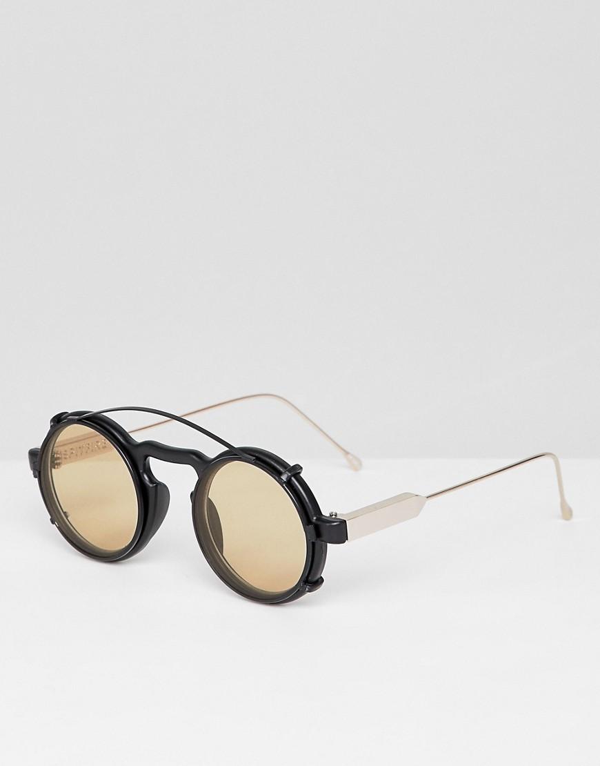 Occhiali da sole rotondi neri e cuoio con clip di Spitfire in Nero | Lyst
