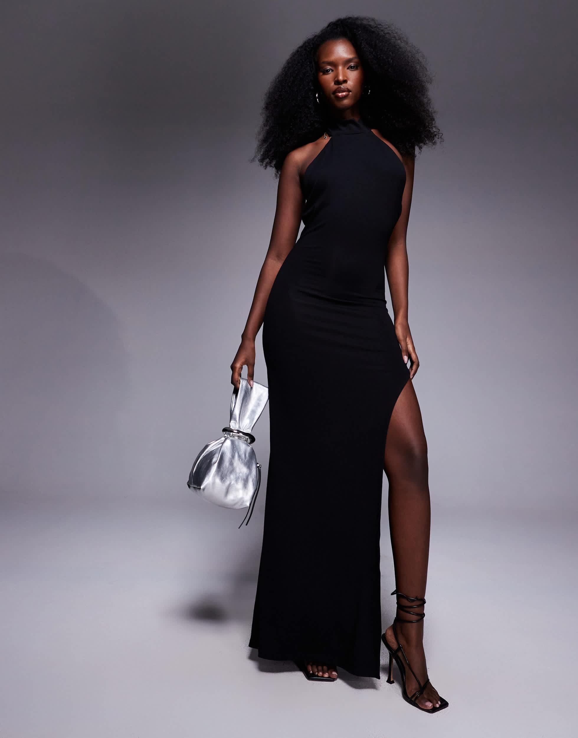 black dress with thigh split Black A-line Spaghetti Straps Thigh Split Prom Dresses With Lace Appliques,  MP819