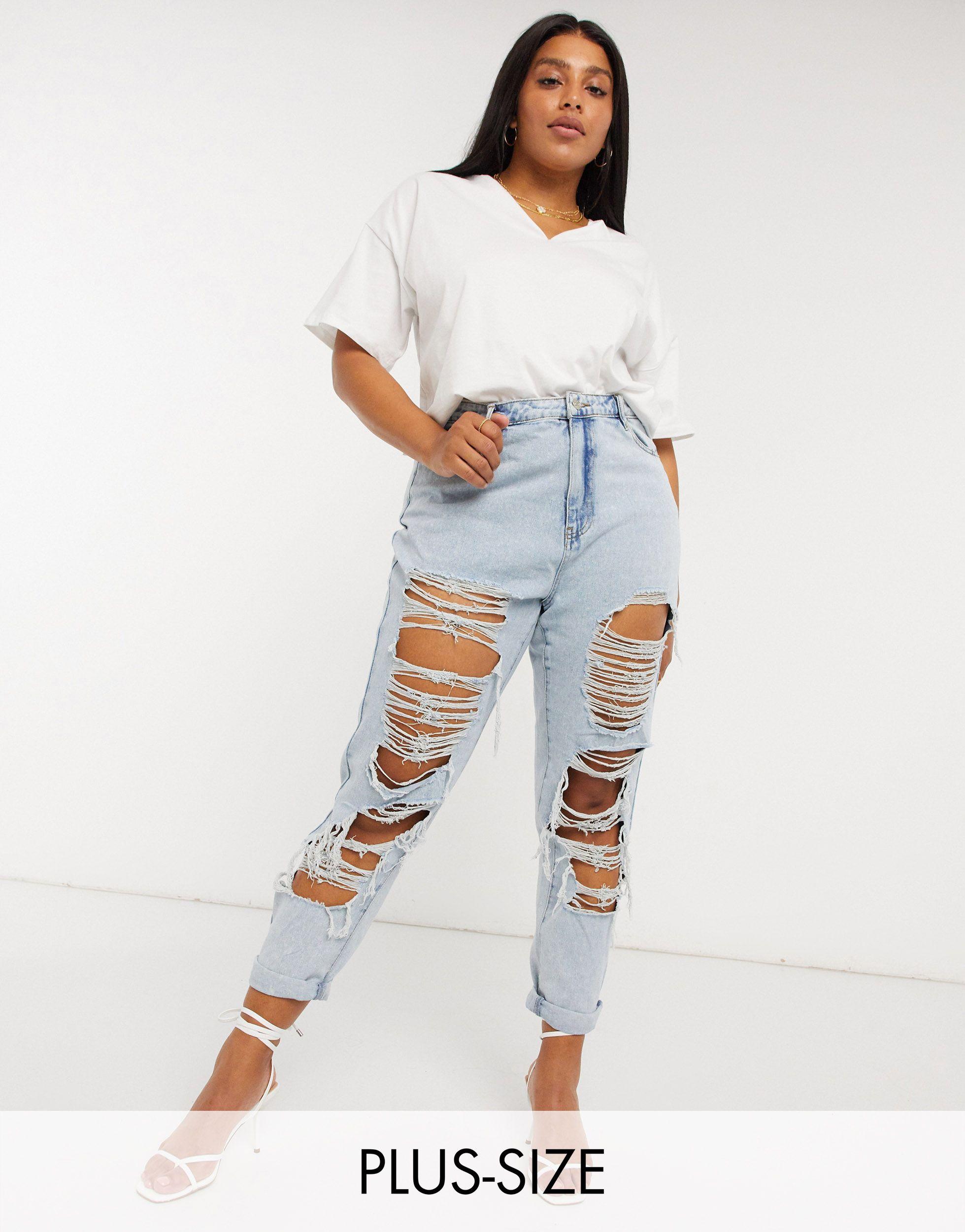 Caliber Augment fracture Missguided Blue Wash Vintage Distress Mom Jeans | Lyst