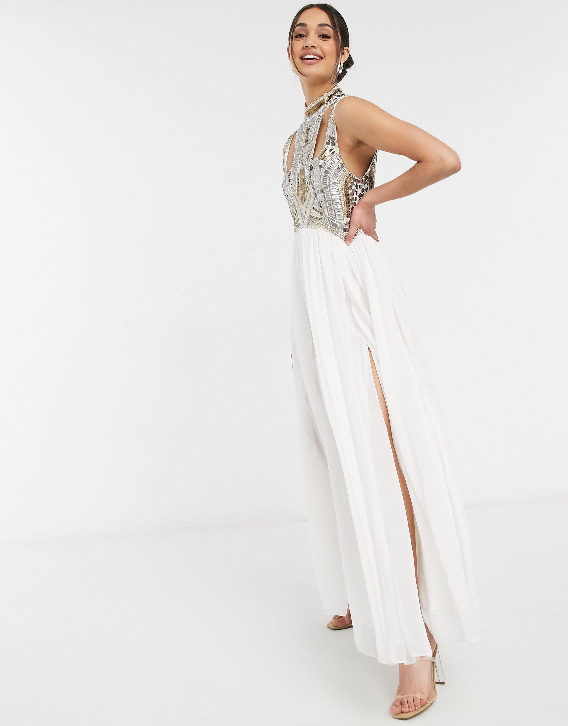 Vestito lungo accollato con parte superiore decorata e cut-out di ASOS in  Bianco | Lyst