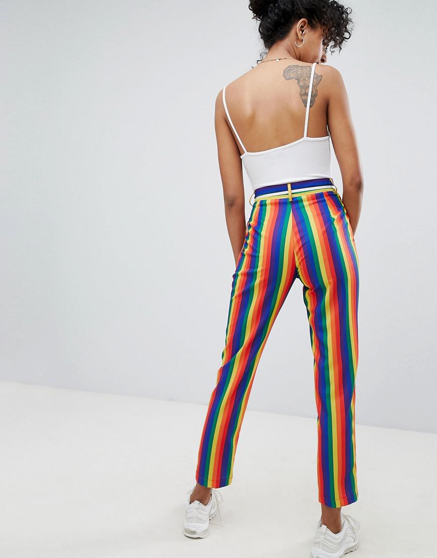 Daisy Street Peg Trousers In Rainbow Stripe | Lyst