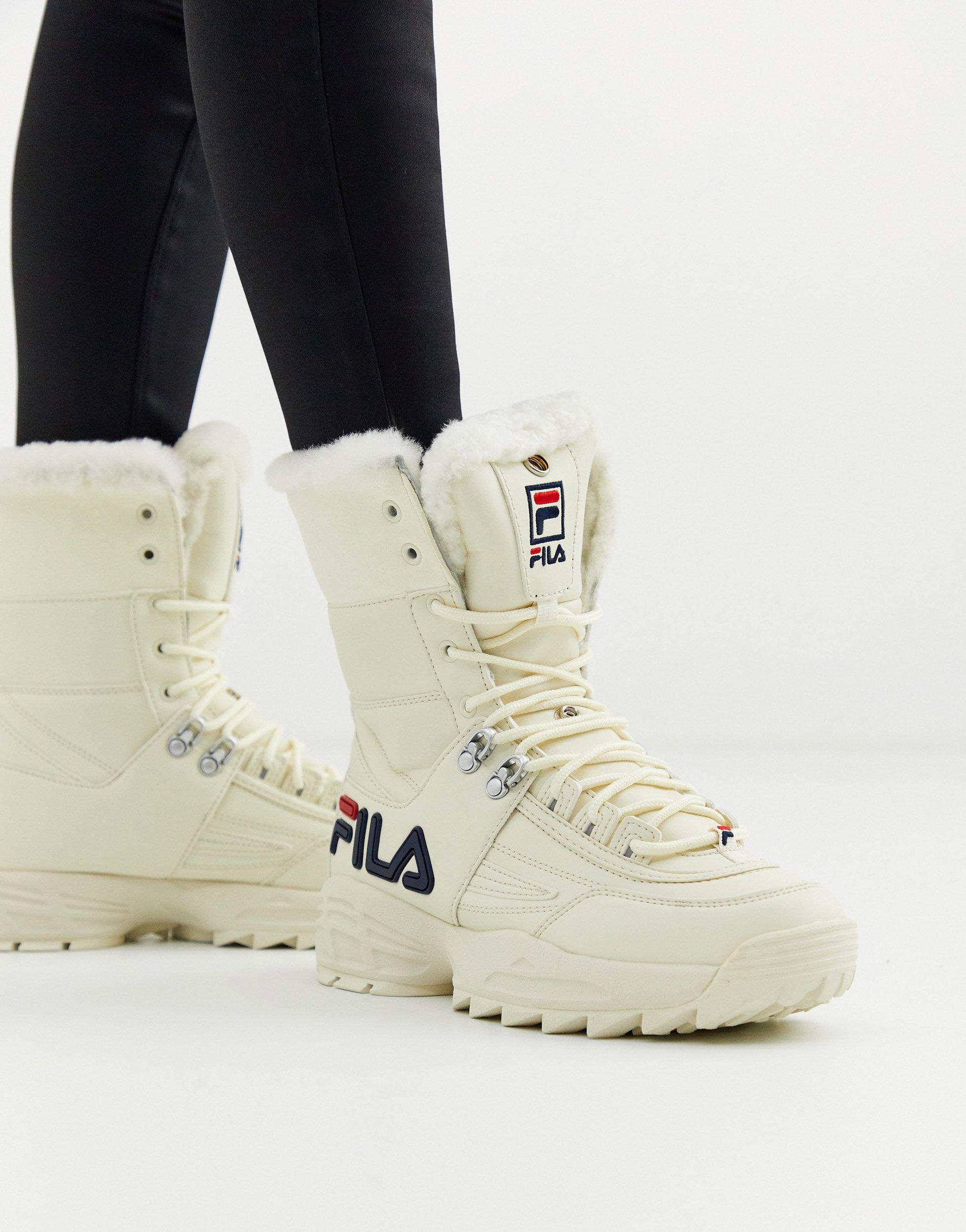 fila white boots with fur