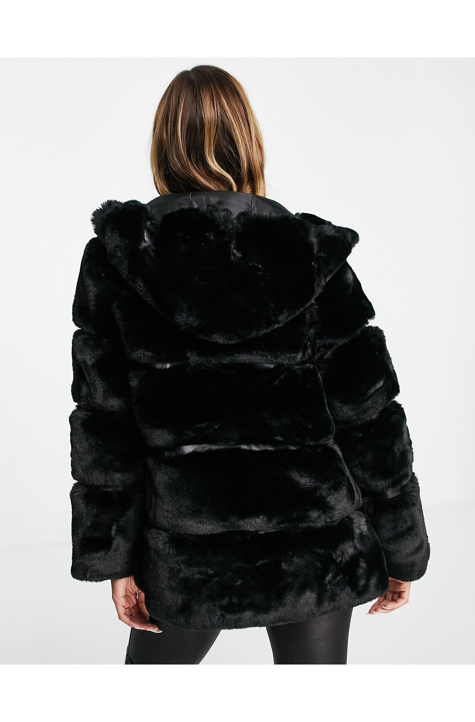 river island black fur coat