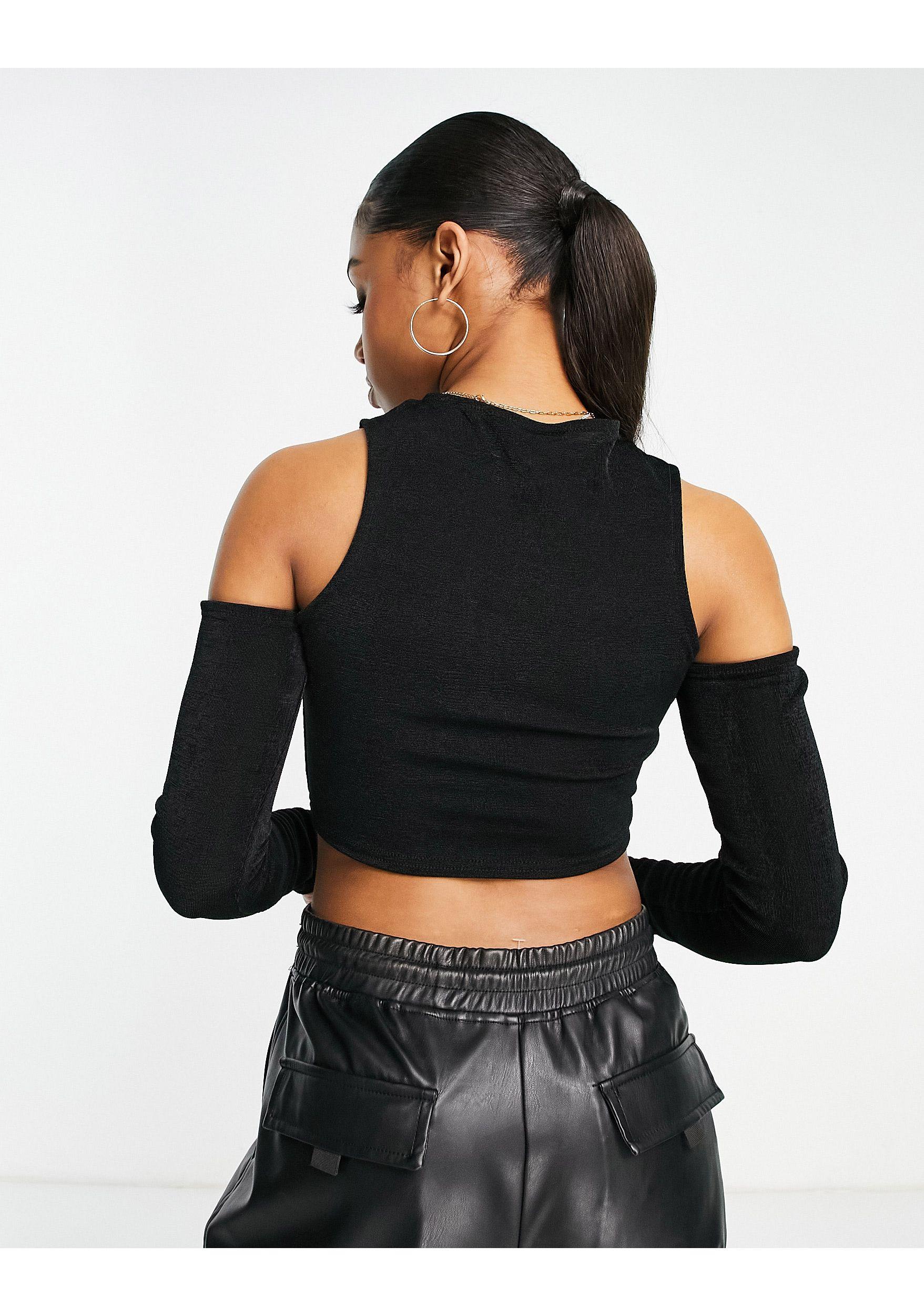 ASOS Racer Top With Long Sleeves And Cold Shoulder in Black Lyst UK