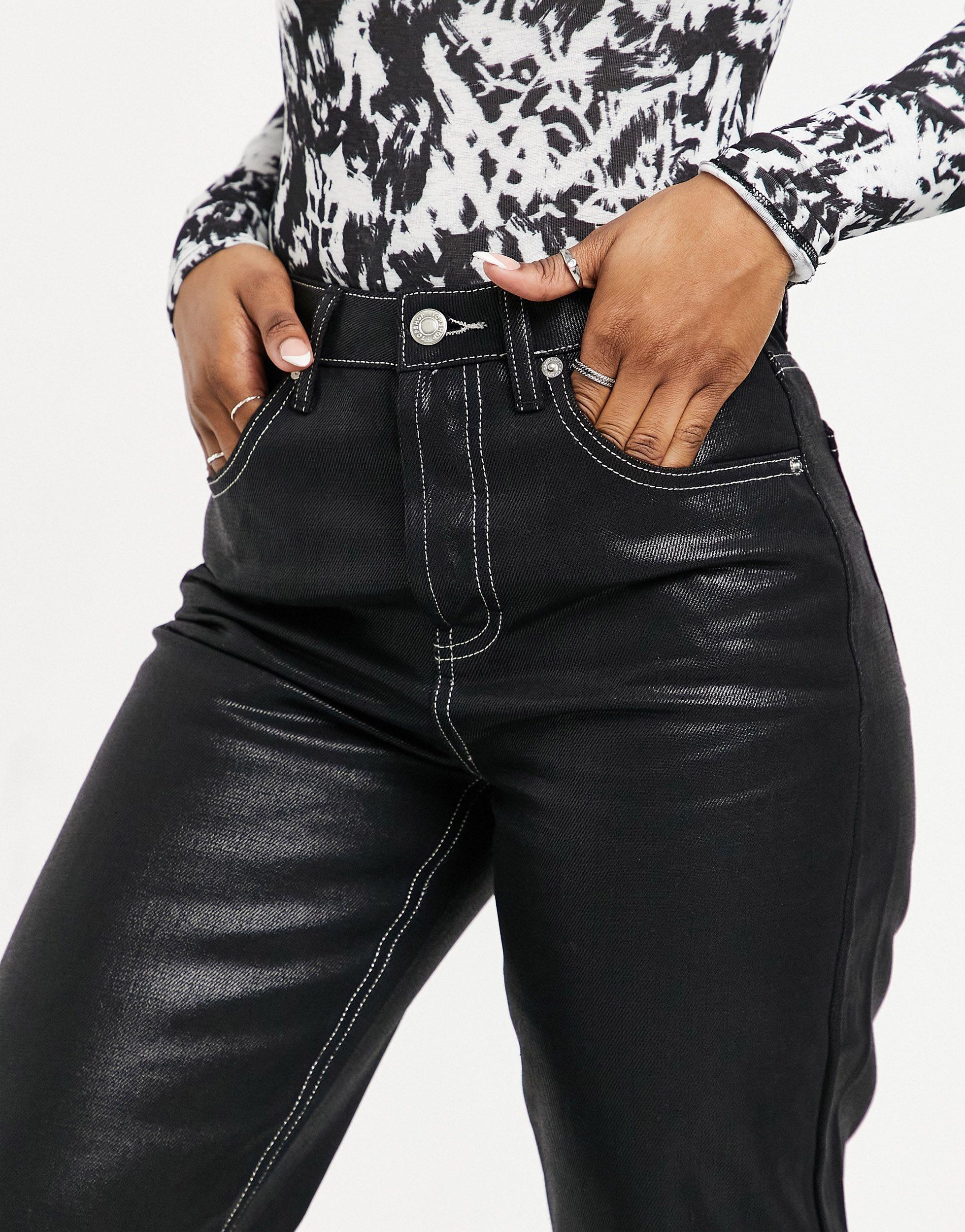 TOPSHOP Denim Coated Straight Wide Leg 
