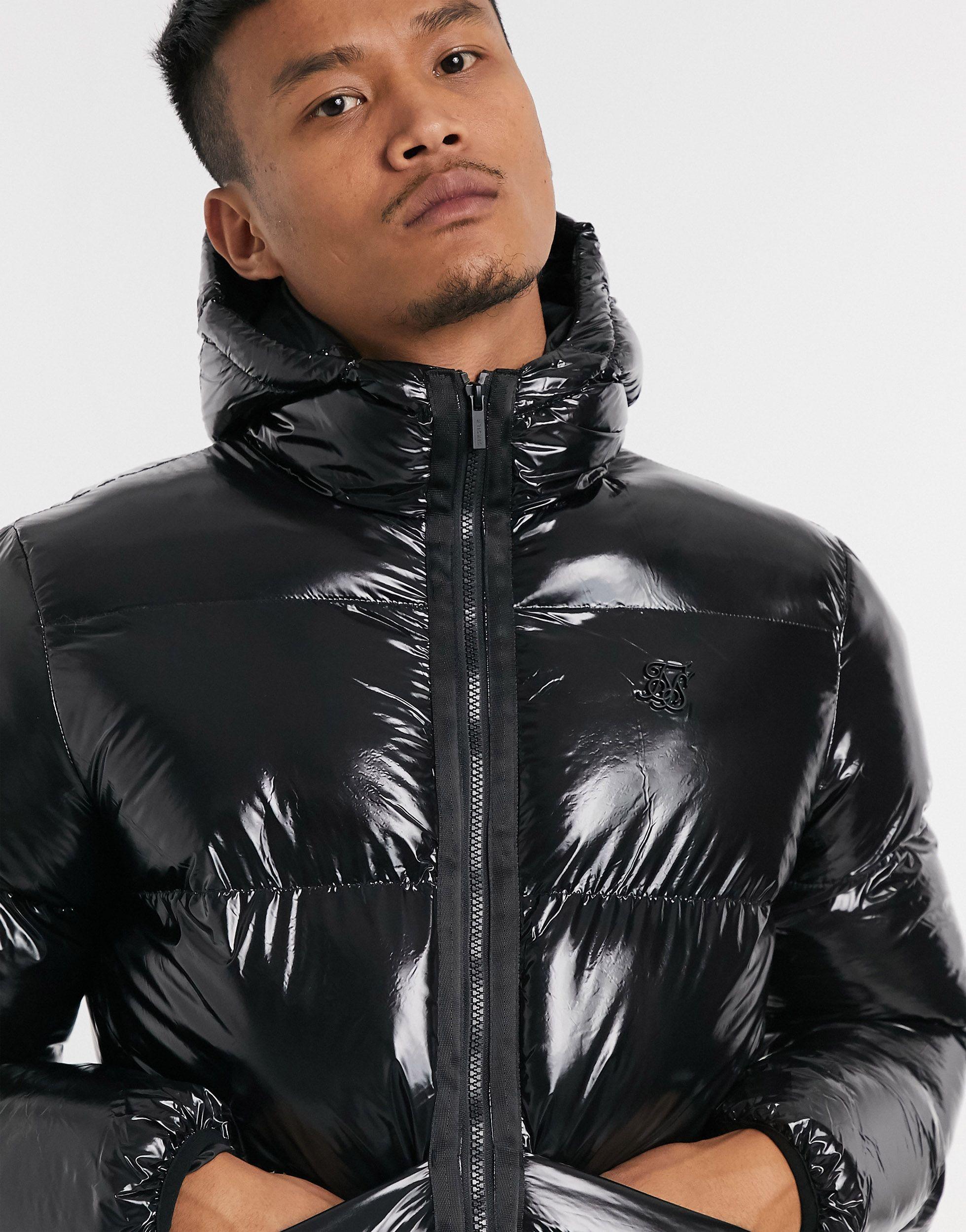 SIKSILK Wet Look Puffer Jacket in Black for Men | Lyst