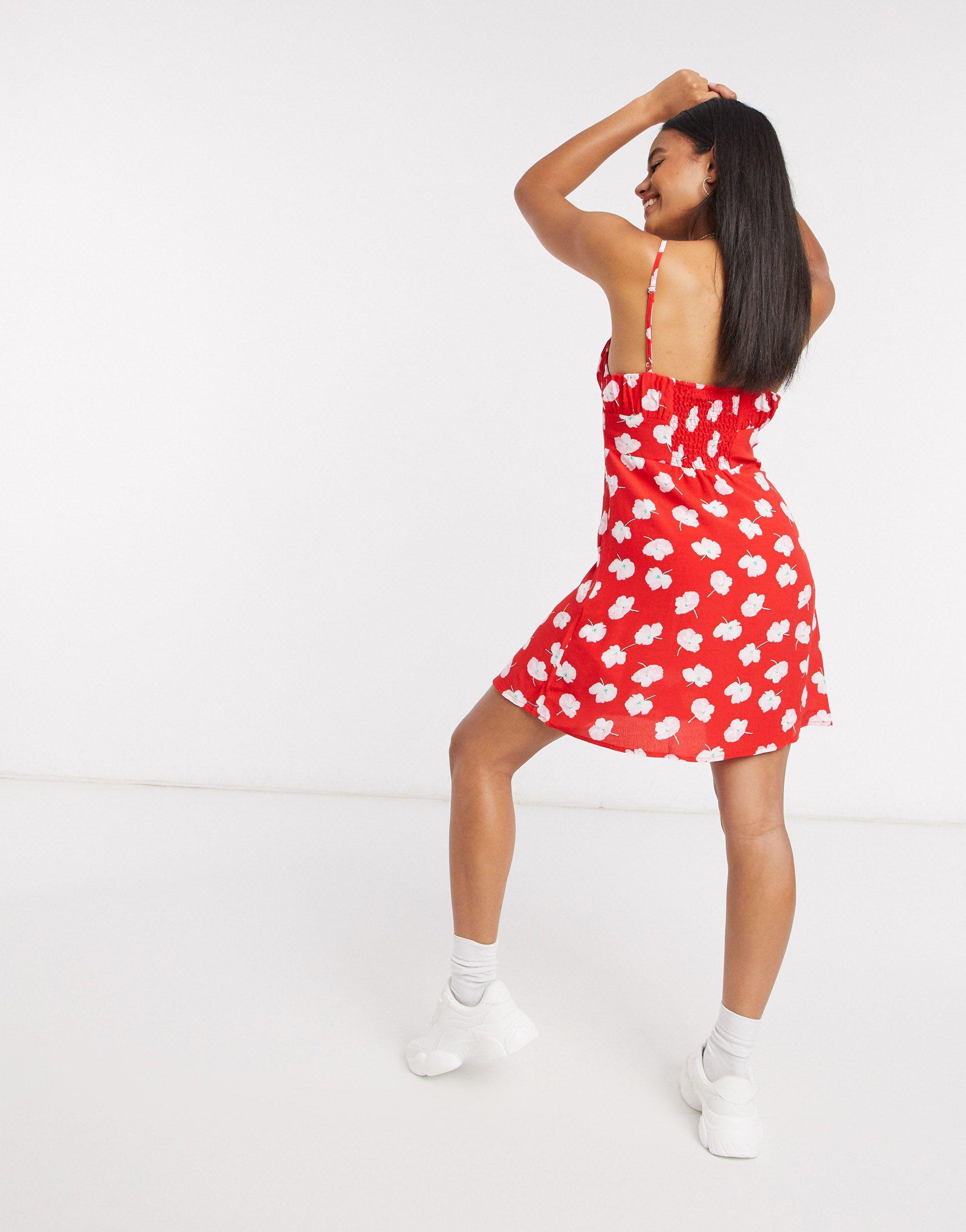 Pull&Bear Floral Print Dress in Red | Lyst