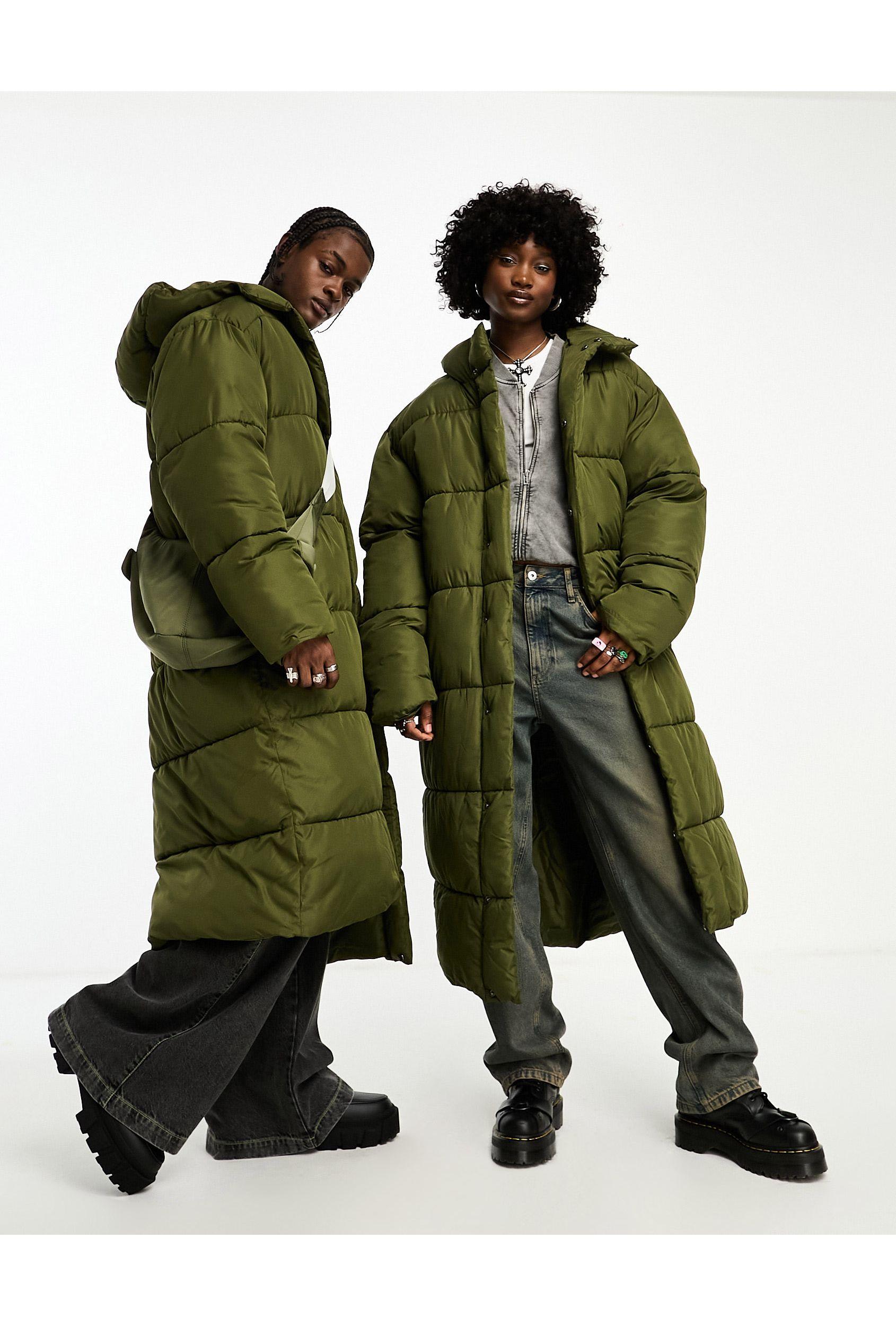 Collusion Unisex Maxi Puffer Jacket With Hood in Green | Lyst