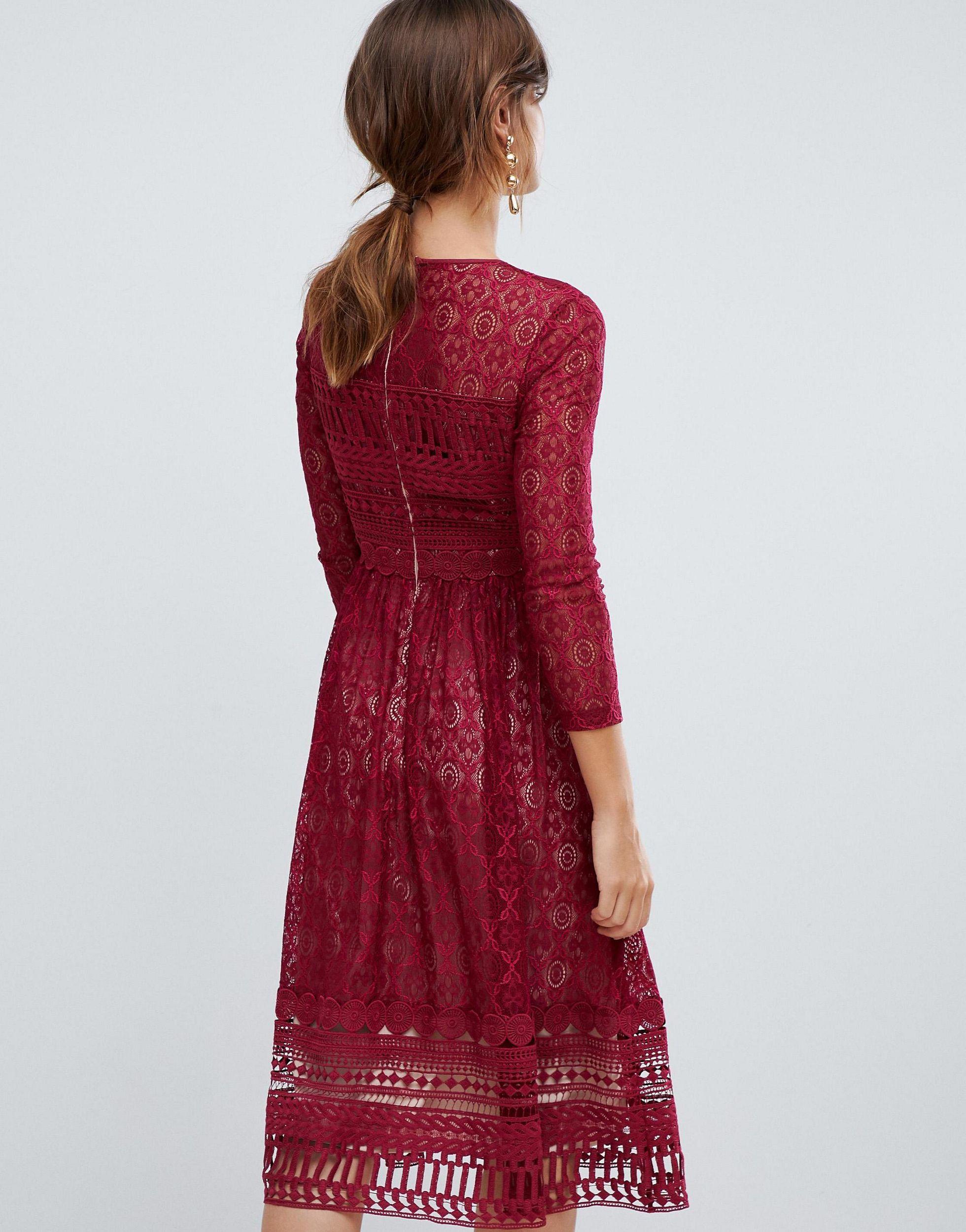 asos premium lace midi skater dress
