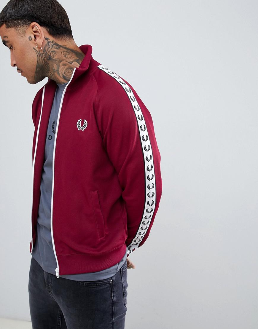 Fred Perry Cotton Sports Authentic Taped Track Jacket In Burgundy in Red  for Men - Lyst
