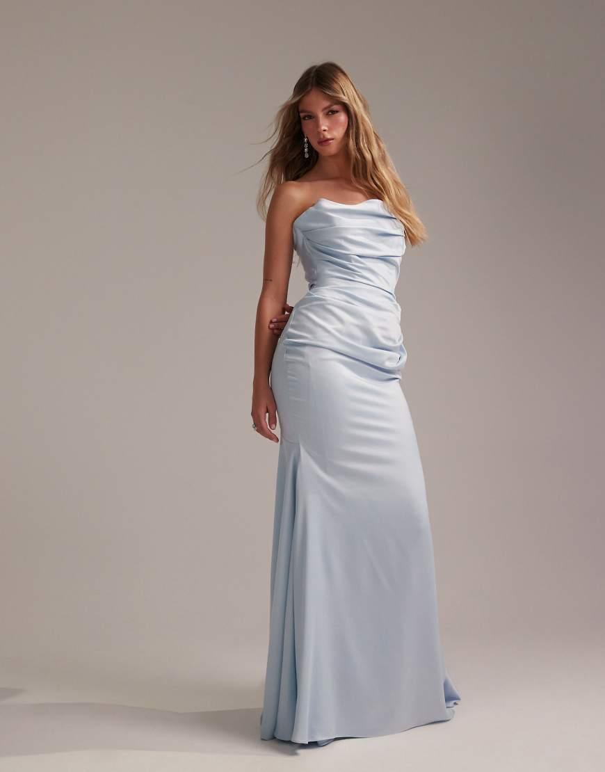 ASOS Satin Bandeau Bridesmaid Maxi Dress in Grey