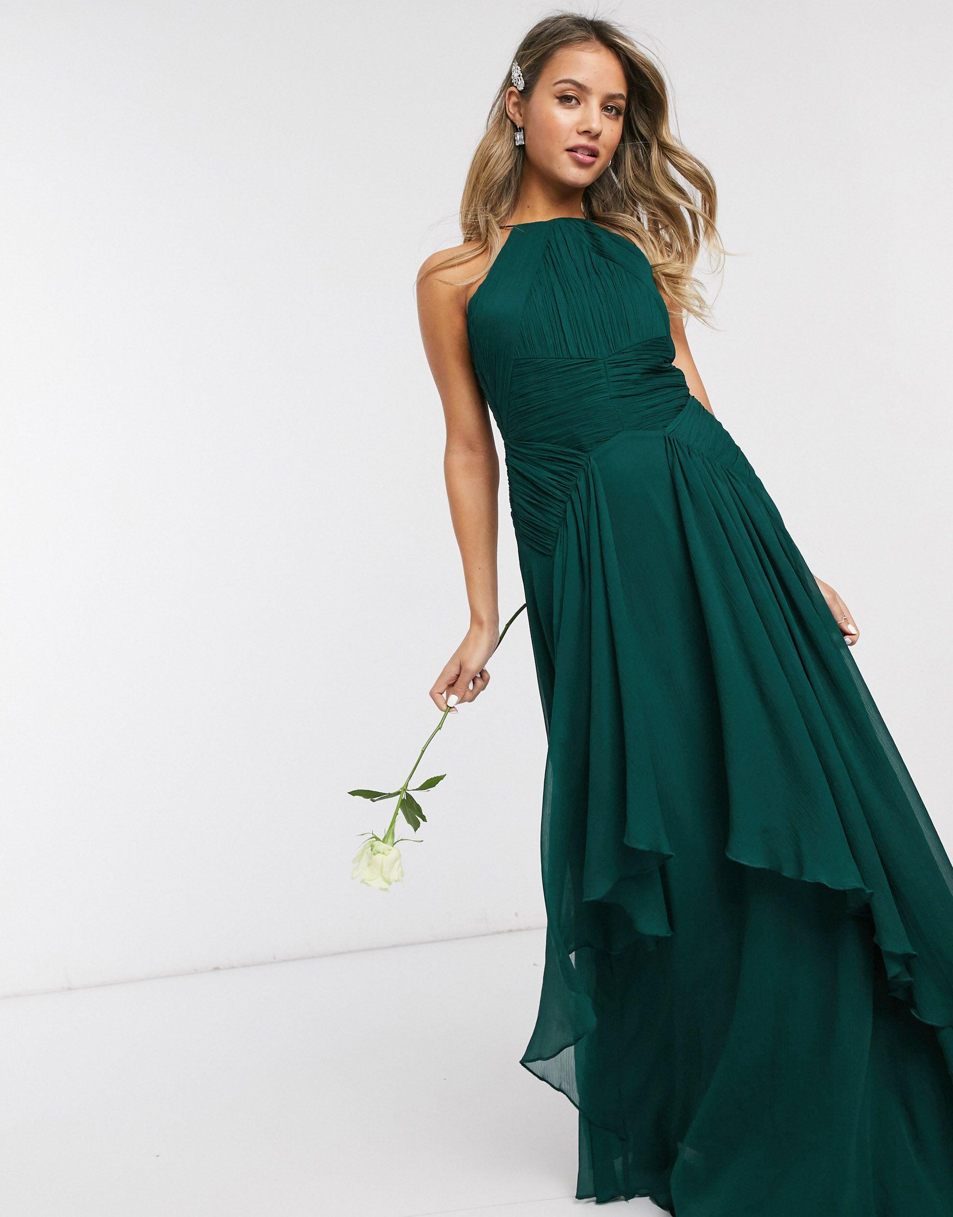 ASOS Synthetic Bridesmaid Pinny Maxi Dress With Ruched Bodice And Layered  Skirt Detail-green | Lyst
