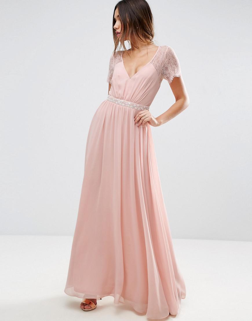 pink maxi lace dress