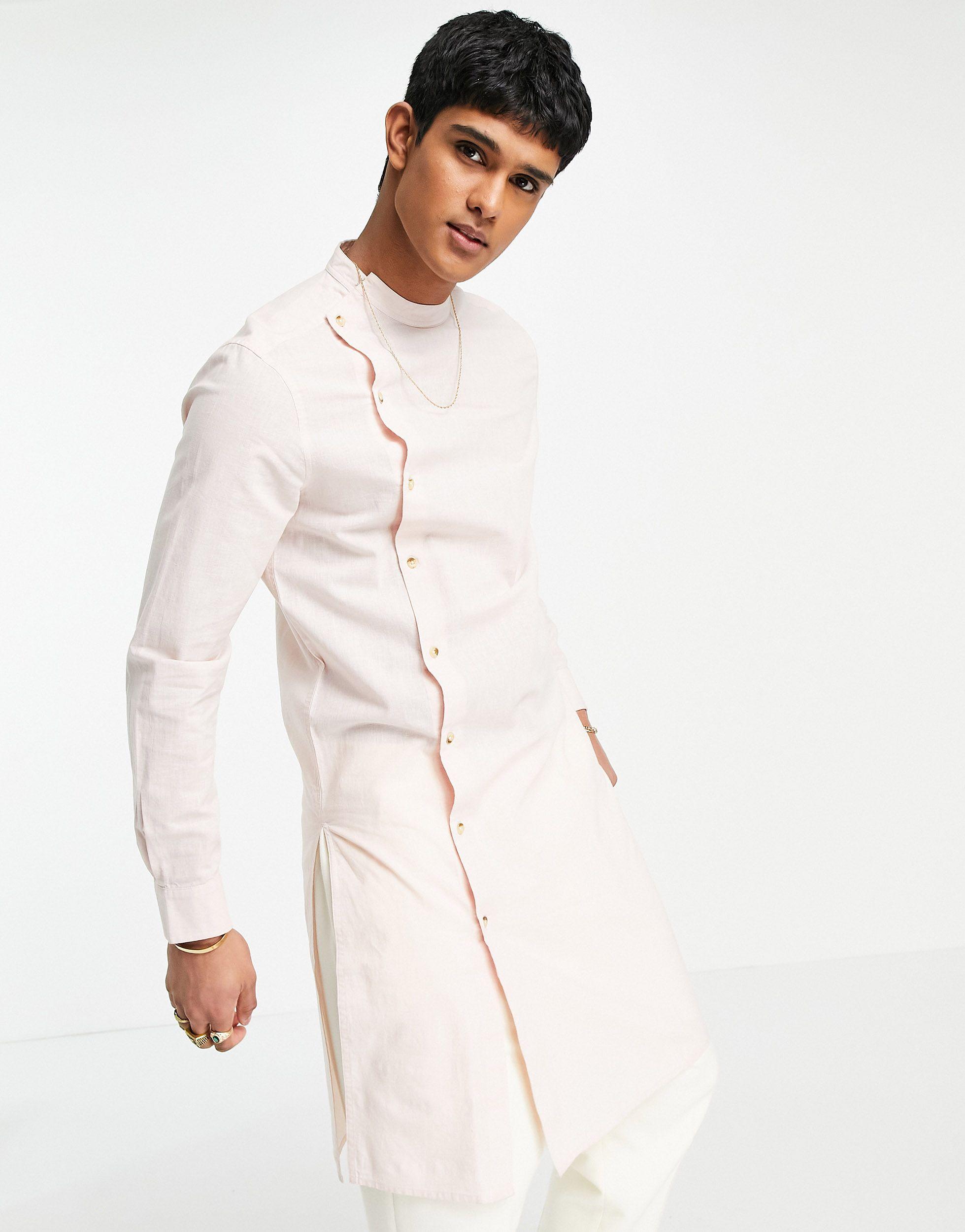 Kurta - chemise longue asymétrique en lin ASOS pour homme en coloris Rose |  Lyst