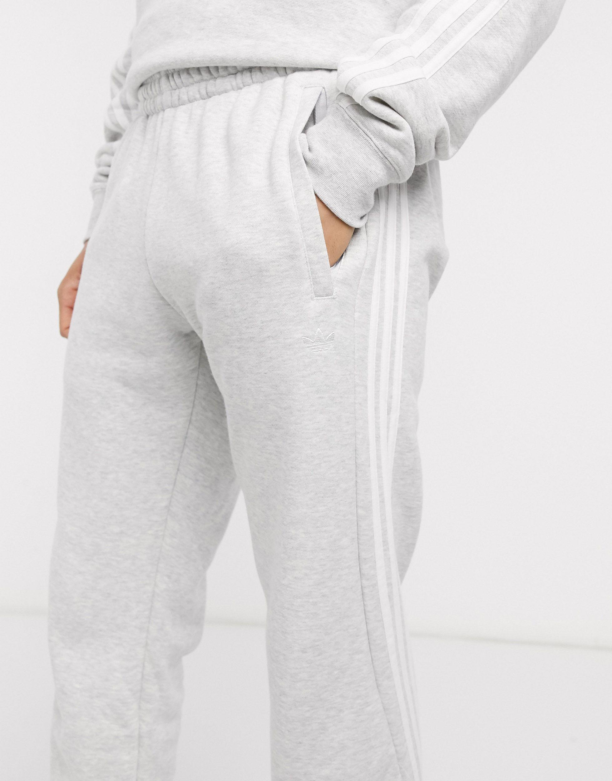 adidas originals joggers in grey with 3 stripes