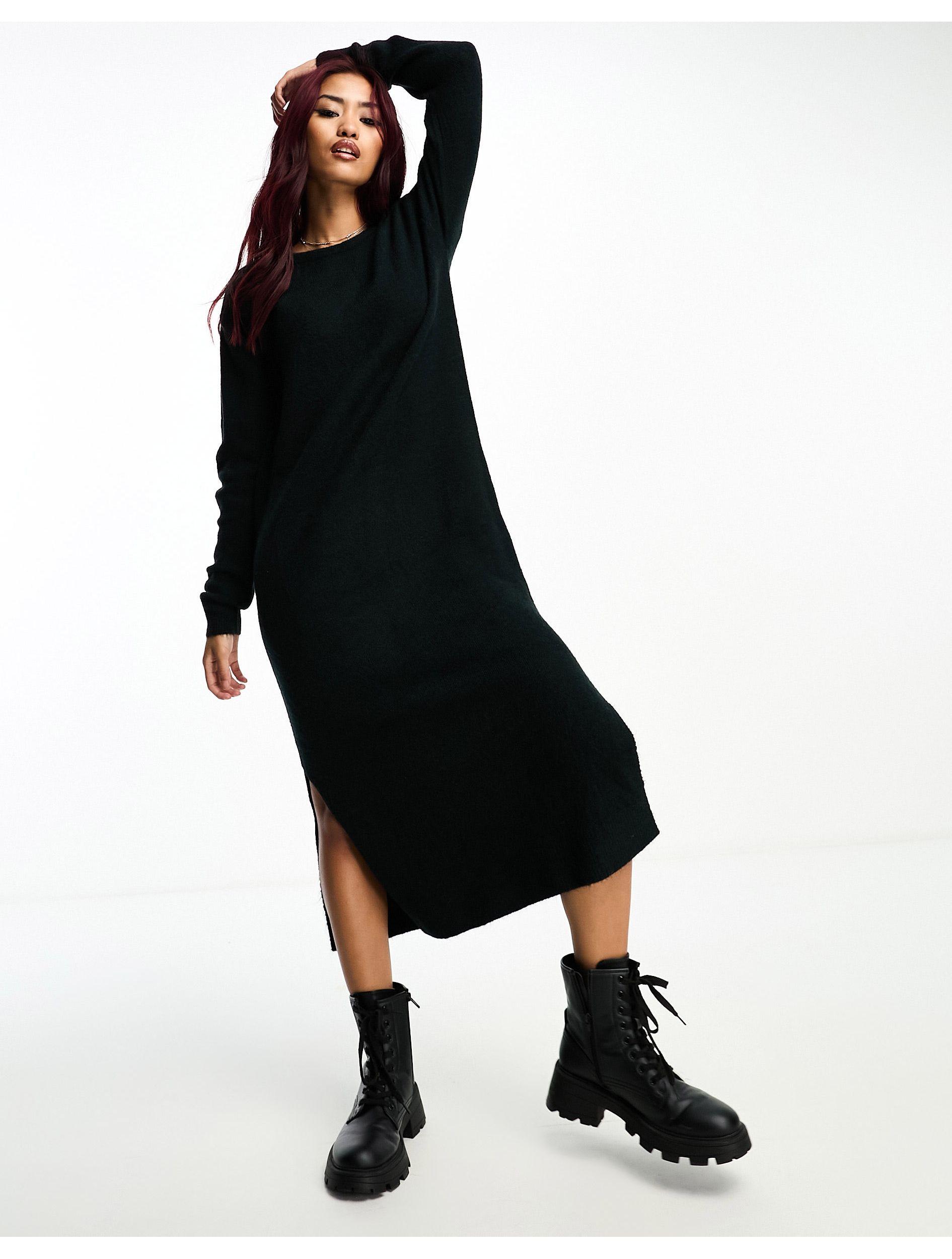 Vero Moda Knitted Jumper Midi Dress in Black | Lyst