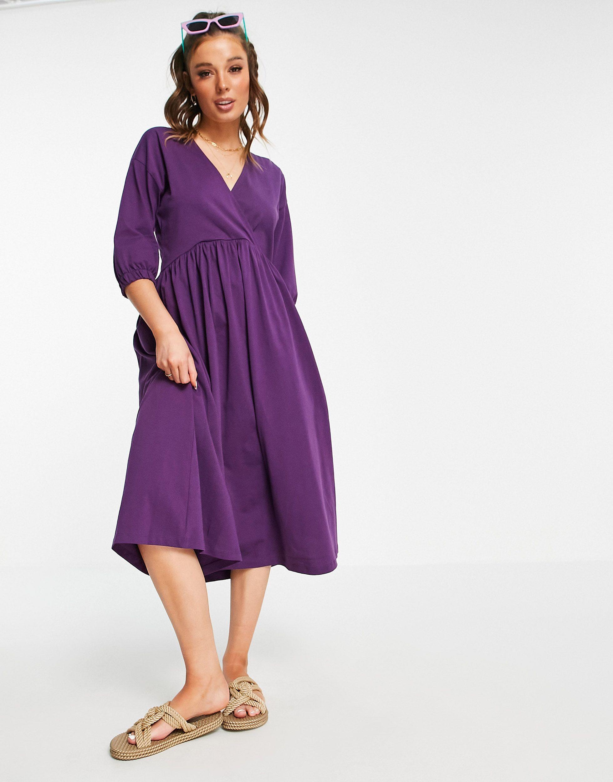 Vestito grembiule midi con top avvolgente color melanzana di ASOS in Viola  | Lyst