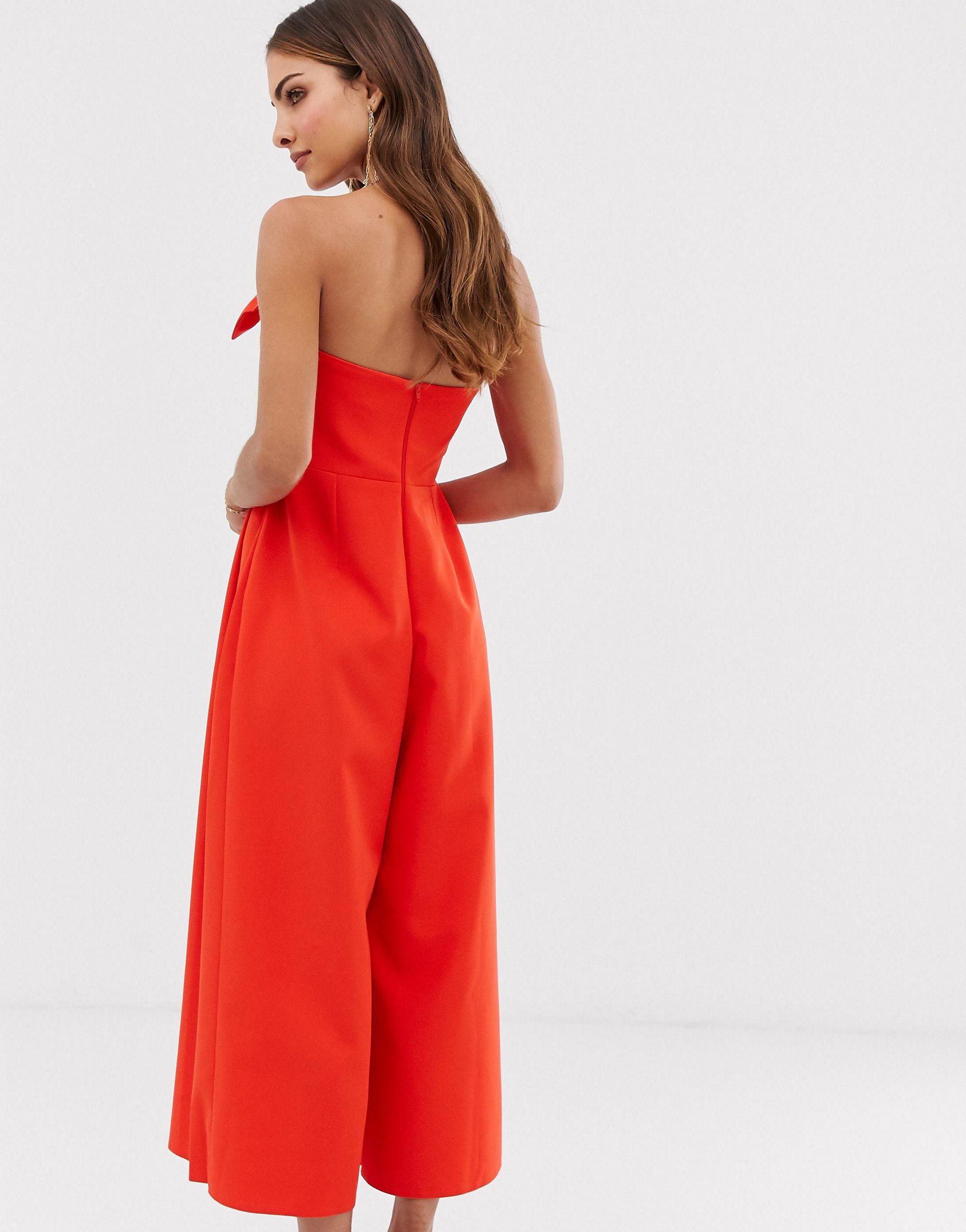 ASOS Bandeau Culotte Jumpsuit With Big Bow Detail in Red | Lyst