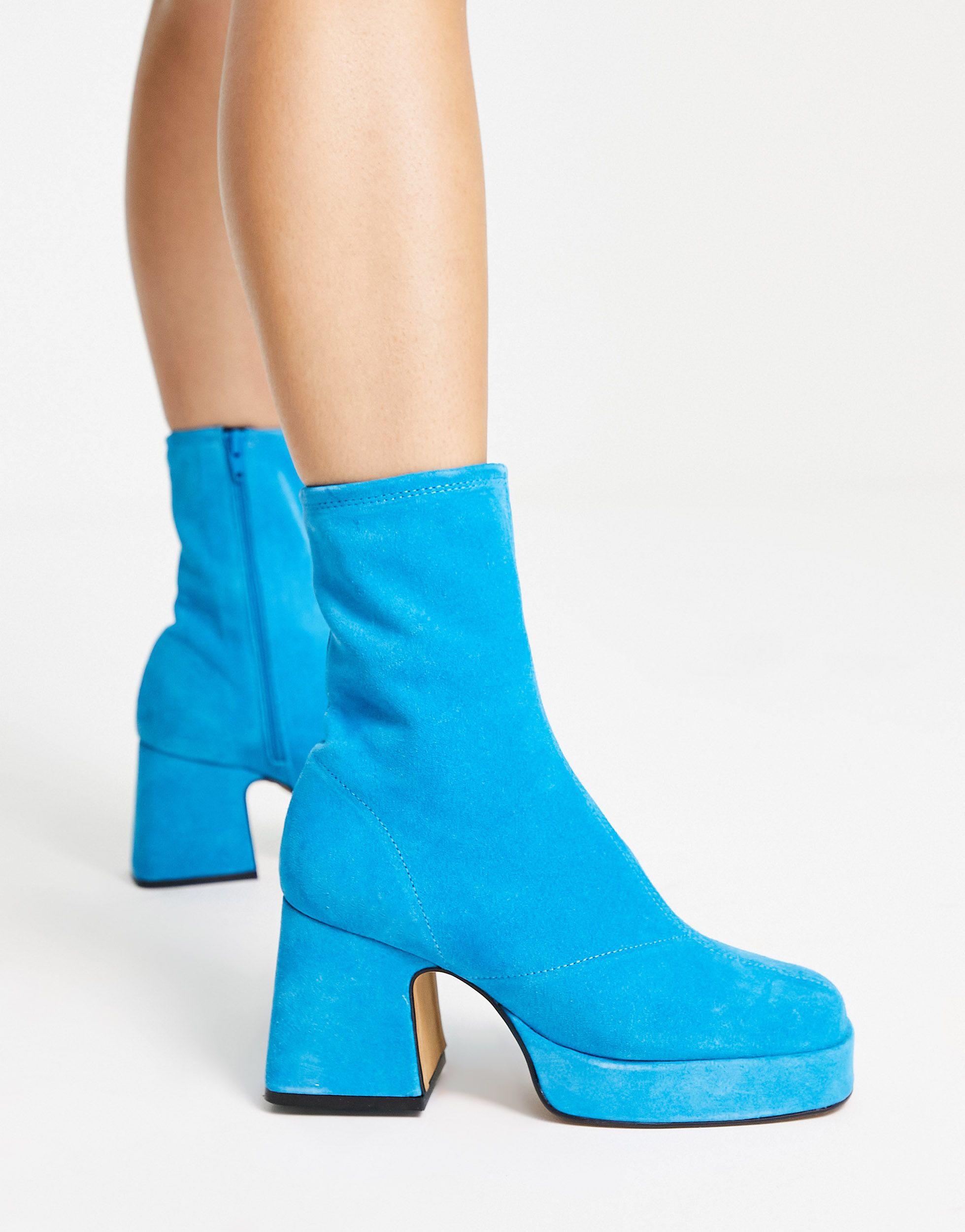 TOPSHOP Hollis Premium Leather Platform Ankle Boots in Blue | Lyst