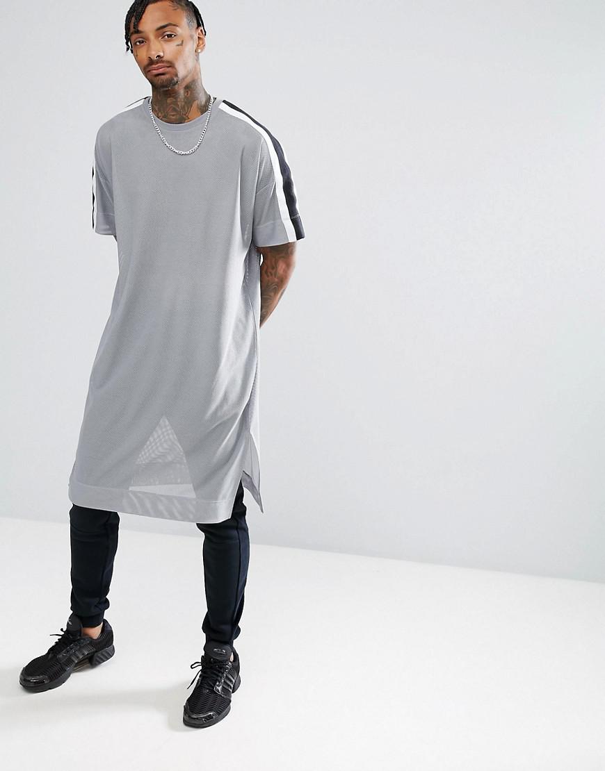 ASOS Super Oversized Extreme Longline T-shirt In Mesh With Taping in Gray for Men Lyst