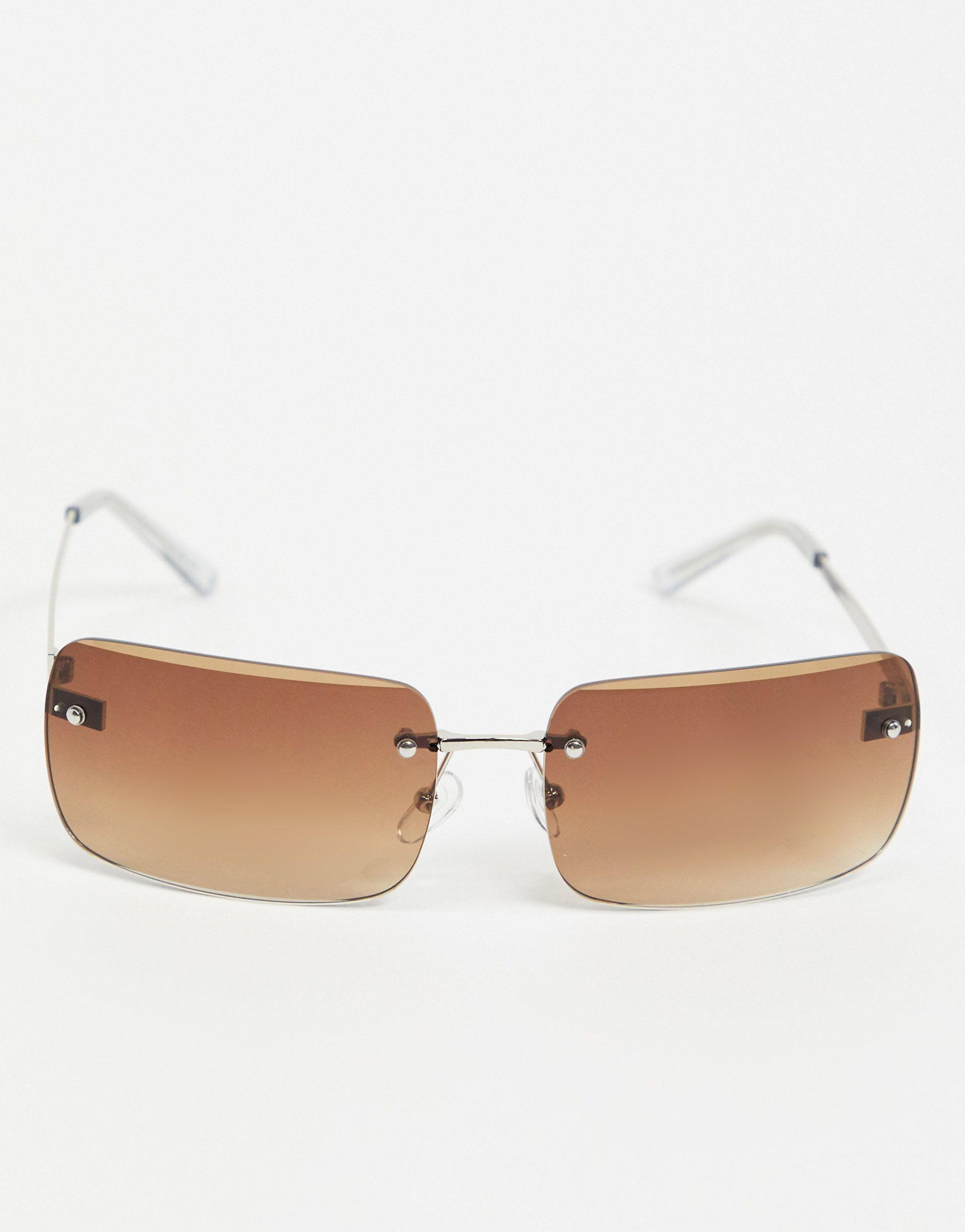 Ravesuits Rimless Rectangle Sunglasses, Brown