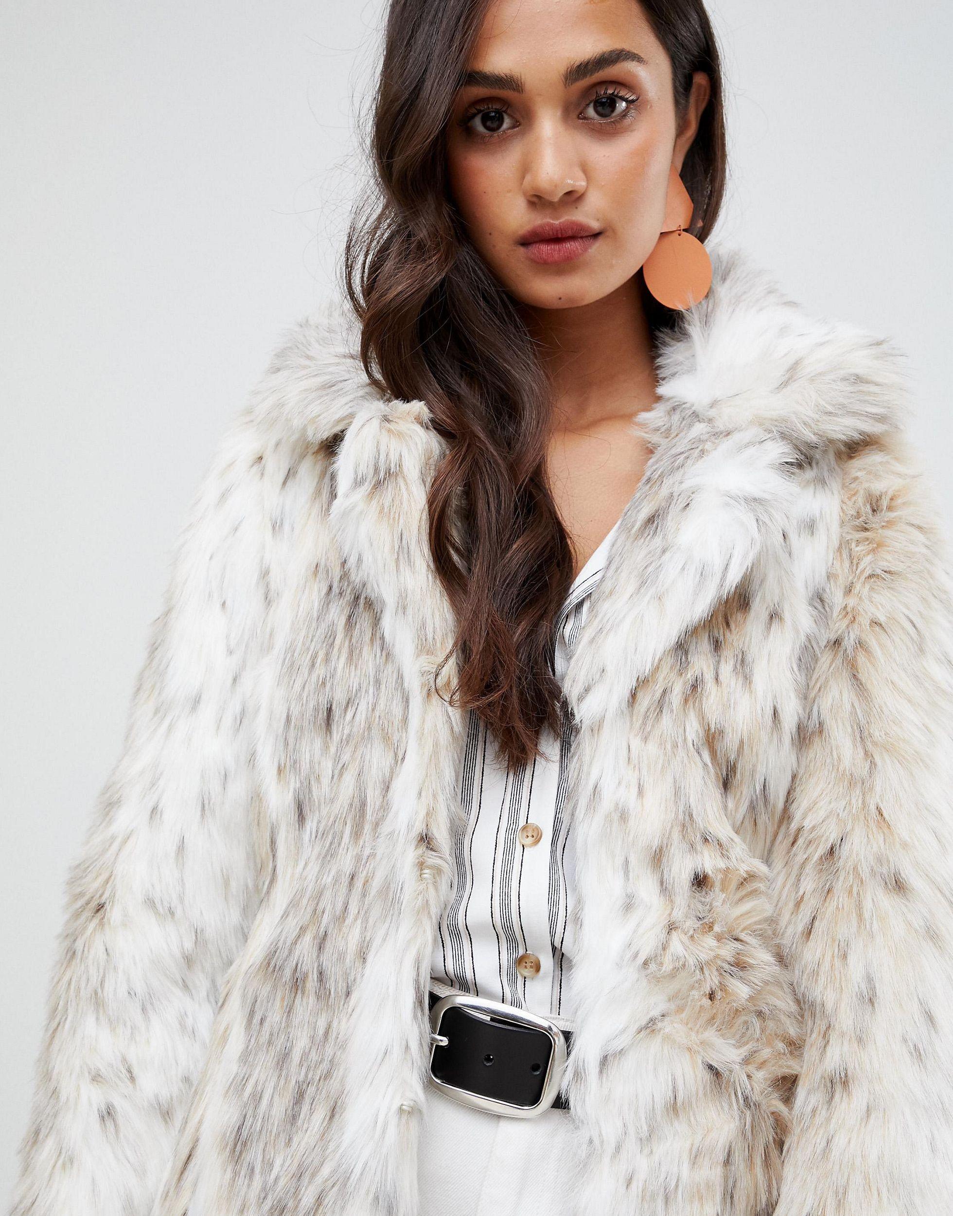 New Look Faux Fur Snow Leopard Coat in White | Lyst