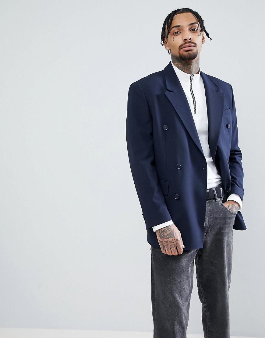 ASOS Asos Oversized Double Breasted Blazer In Navy in Blue for Men | Lyst