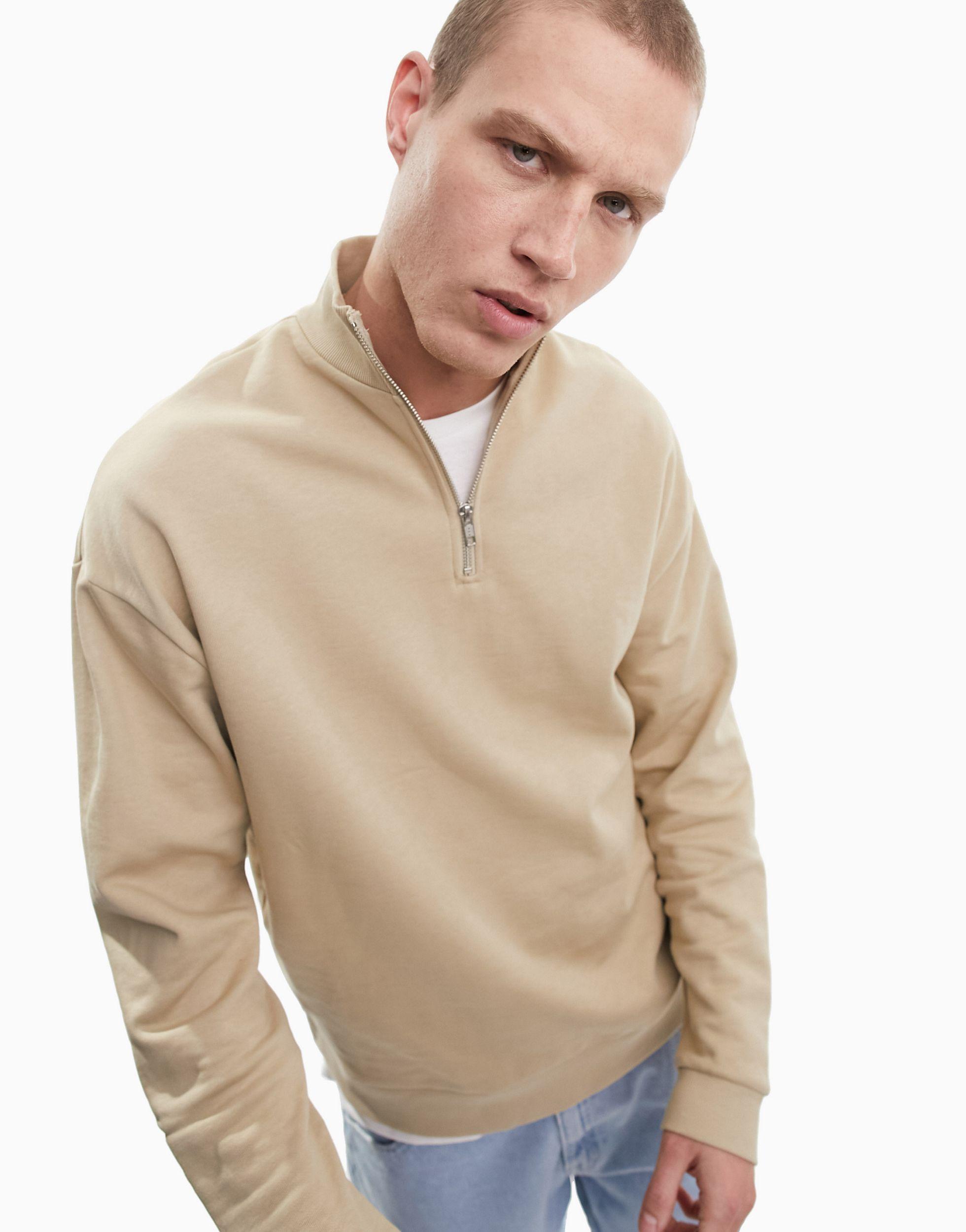 ASOS – oversize-sweatshirt mit kurzem reißverschluss in Natur für Herren |  Lyst AT