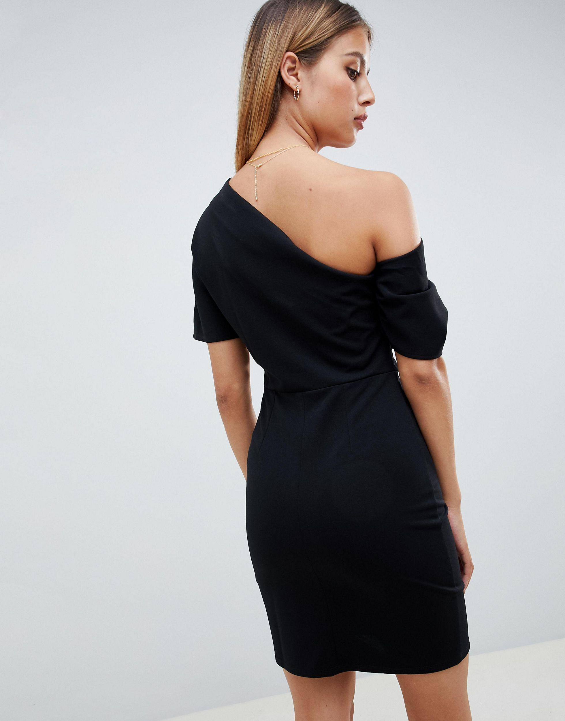 pleated shoulder pencil dress