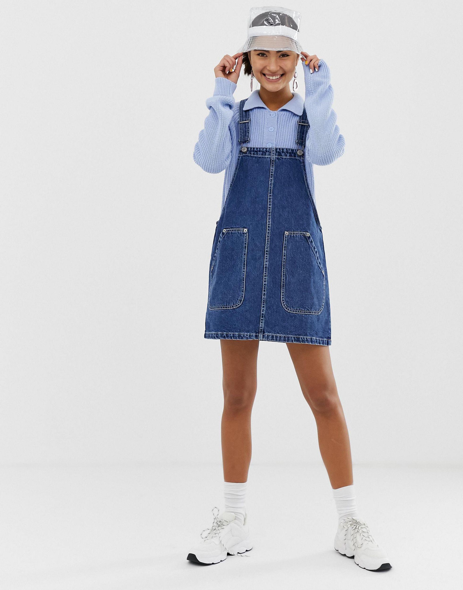 Monki Denim Dungaree Dress With Organic Cotton in Blue - Lyst