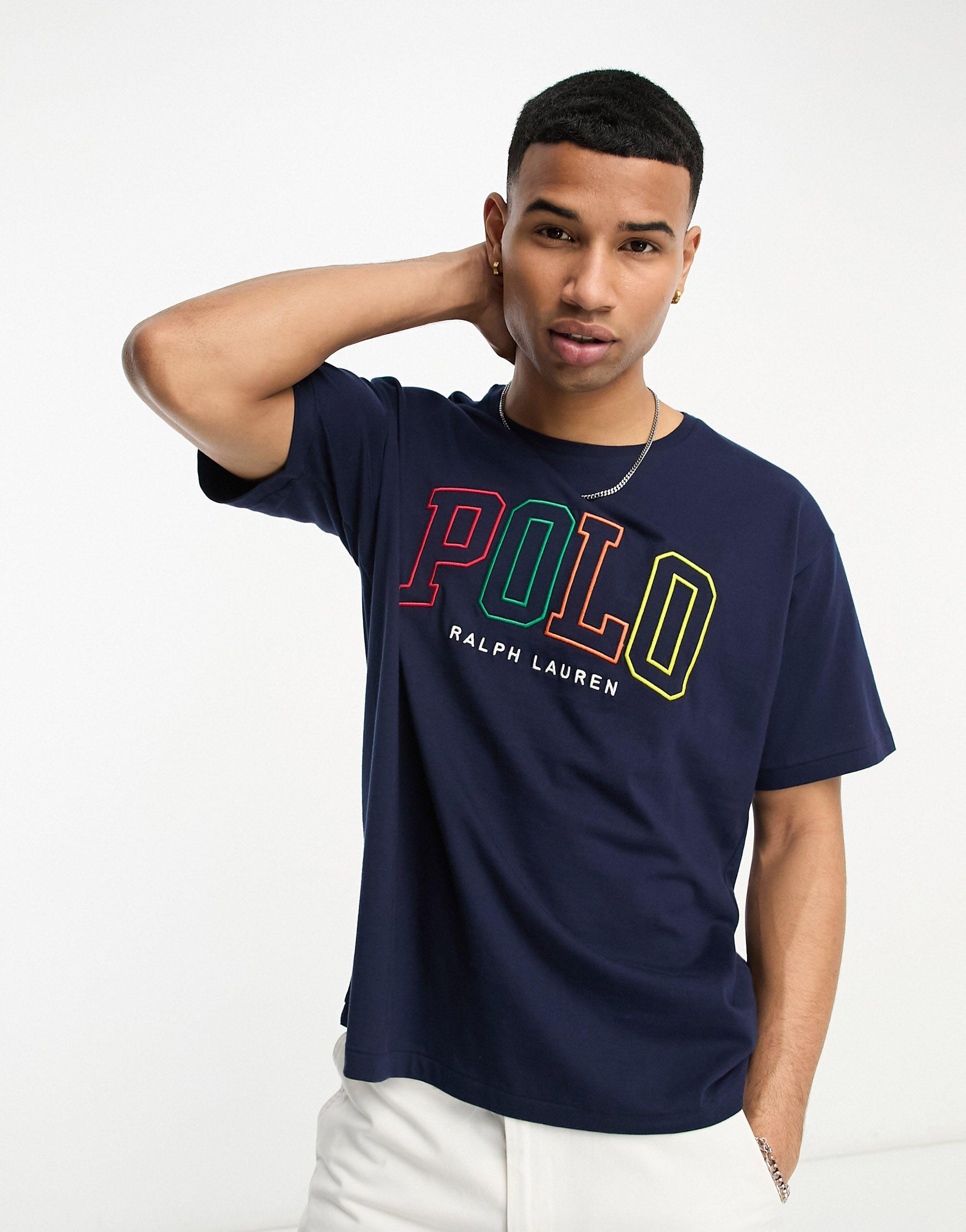 Polo Ralph Lauren Multi Logo Oversized Fit T-shirt in Blue for Men | Lyst