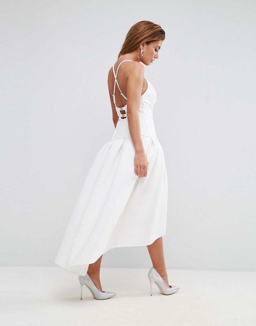 ASOS Asos Premium Scuba Corset Drop Waist Midi Dress in White | Lyst