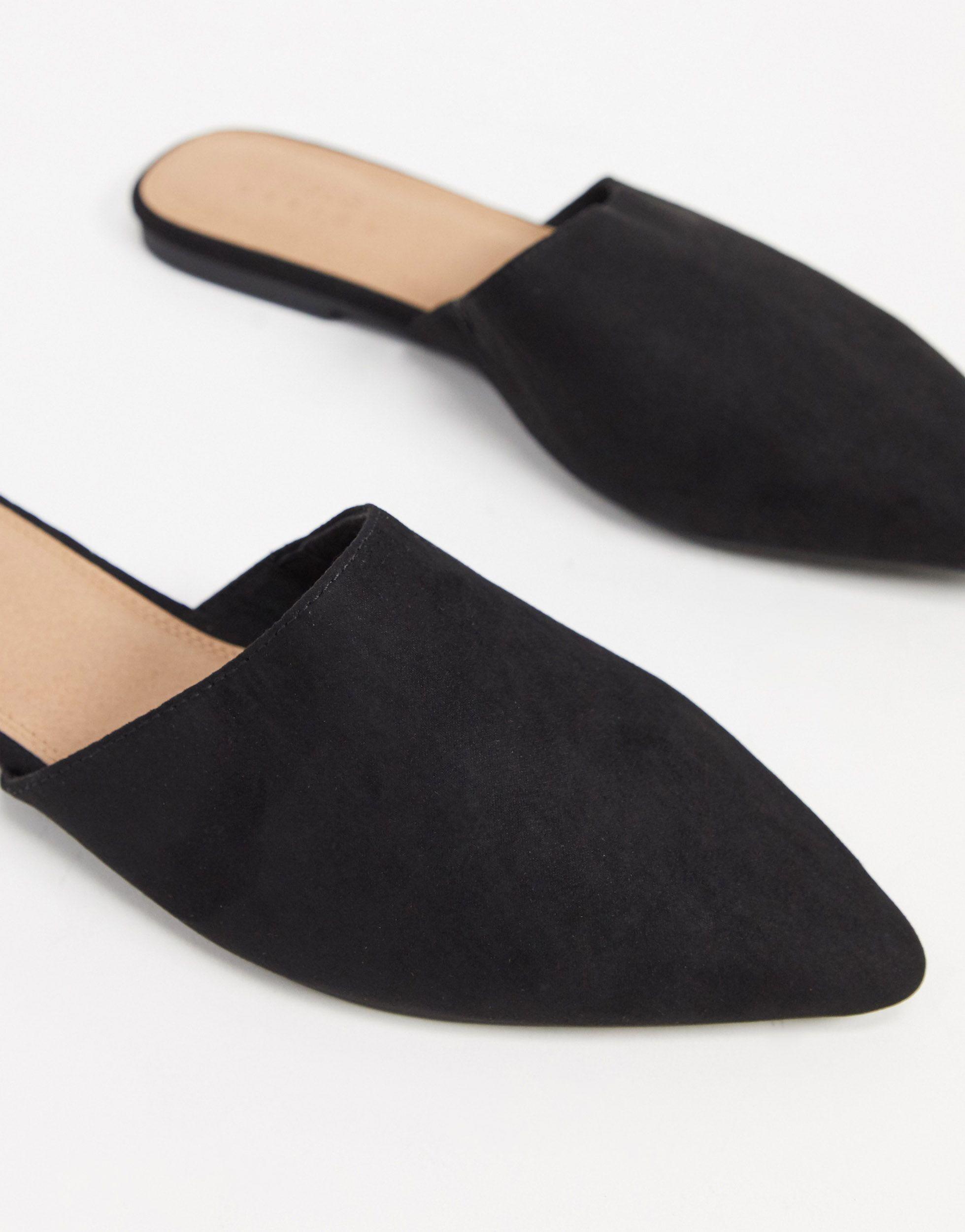 ASOS Wide Fit Lava Pointed Flat Mules in Black | Lyst UK