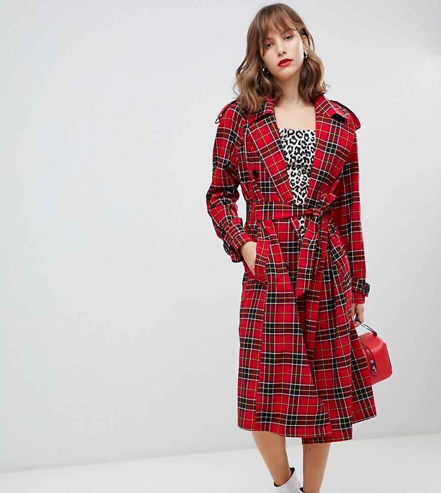 Impermeabile scozzese con cinturaStradivarius in Denim di colore Rosso |  Lyst