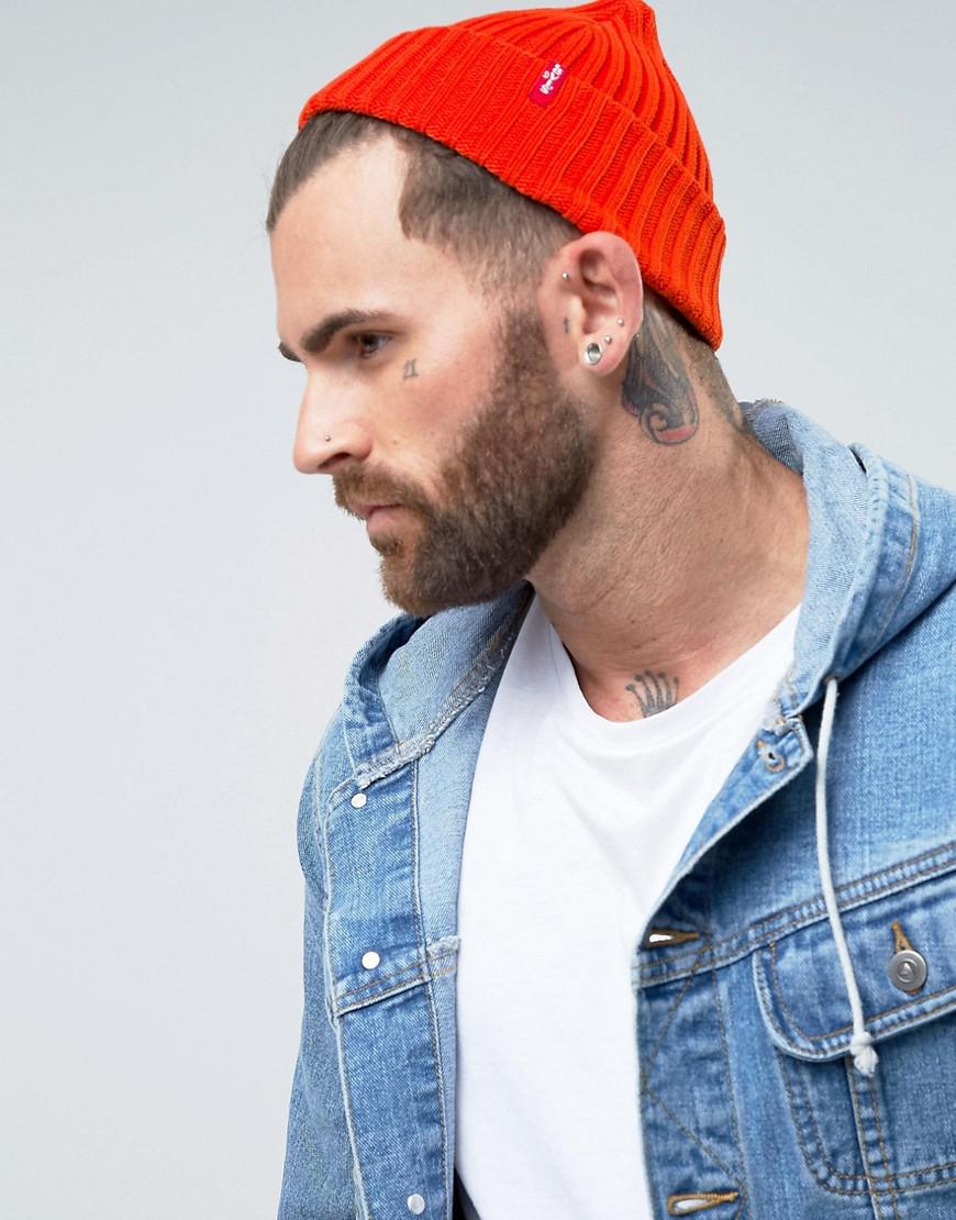 Levi's Cotton Levi's Ribbed Beanie in Orange for Men - Lyst